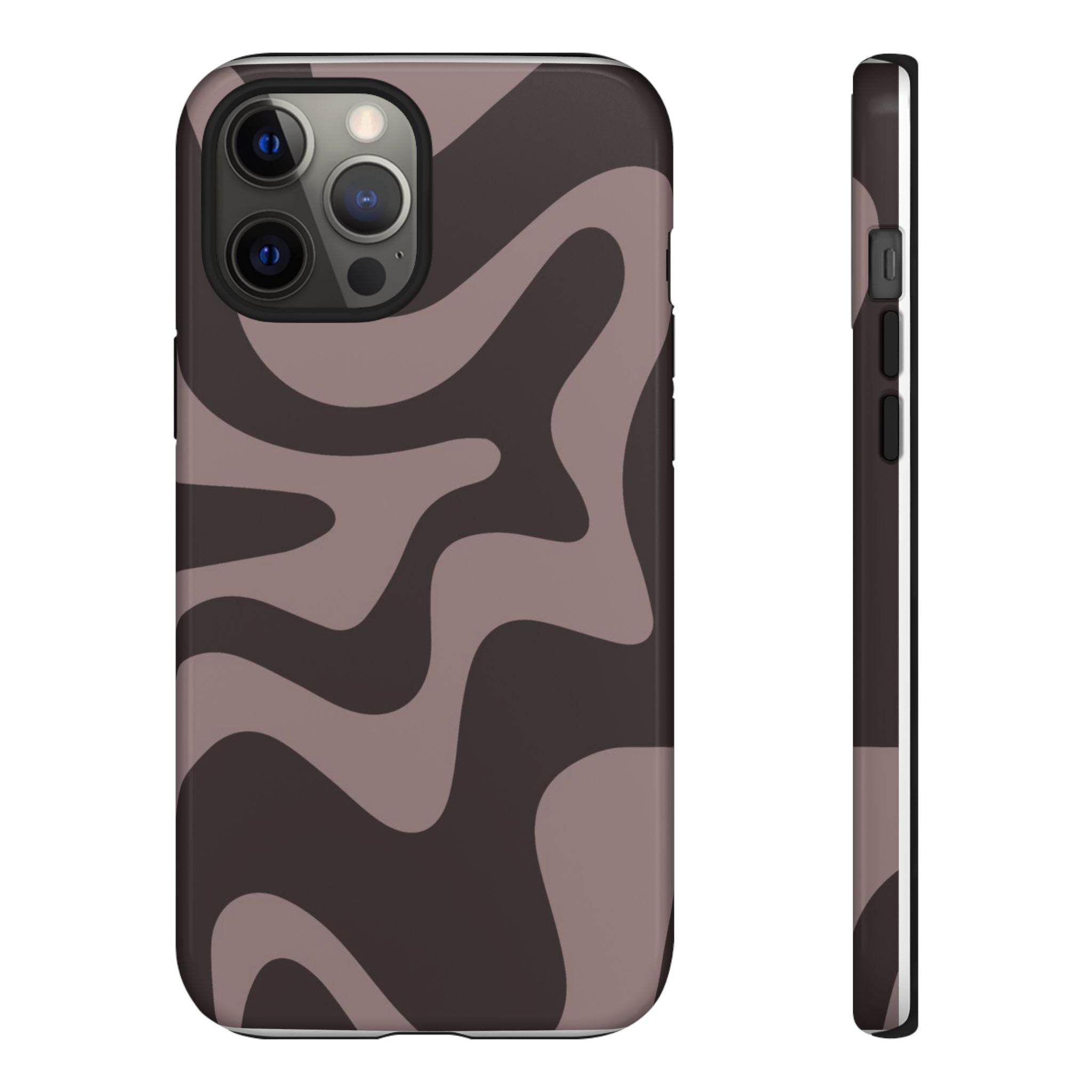 Camouflage Swirl iPhone Case — Matte Brown Abstract Camo Protective Cover