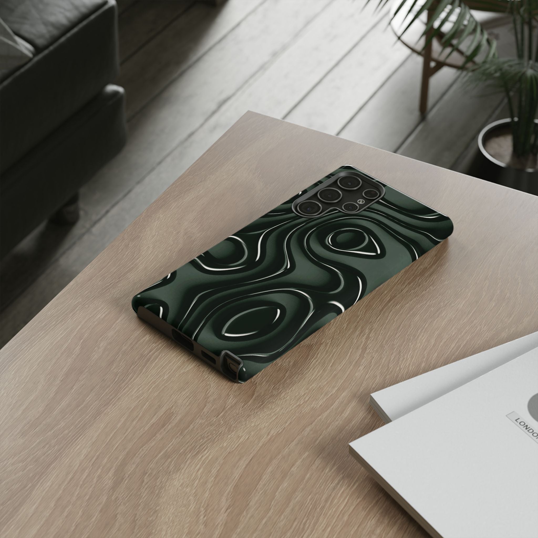 Dark Green Abstract Swirl Tough Phone Case