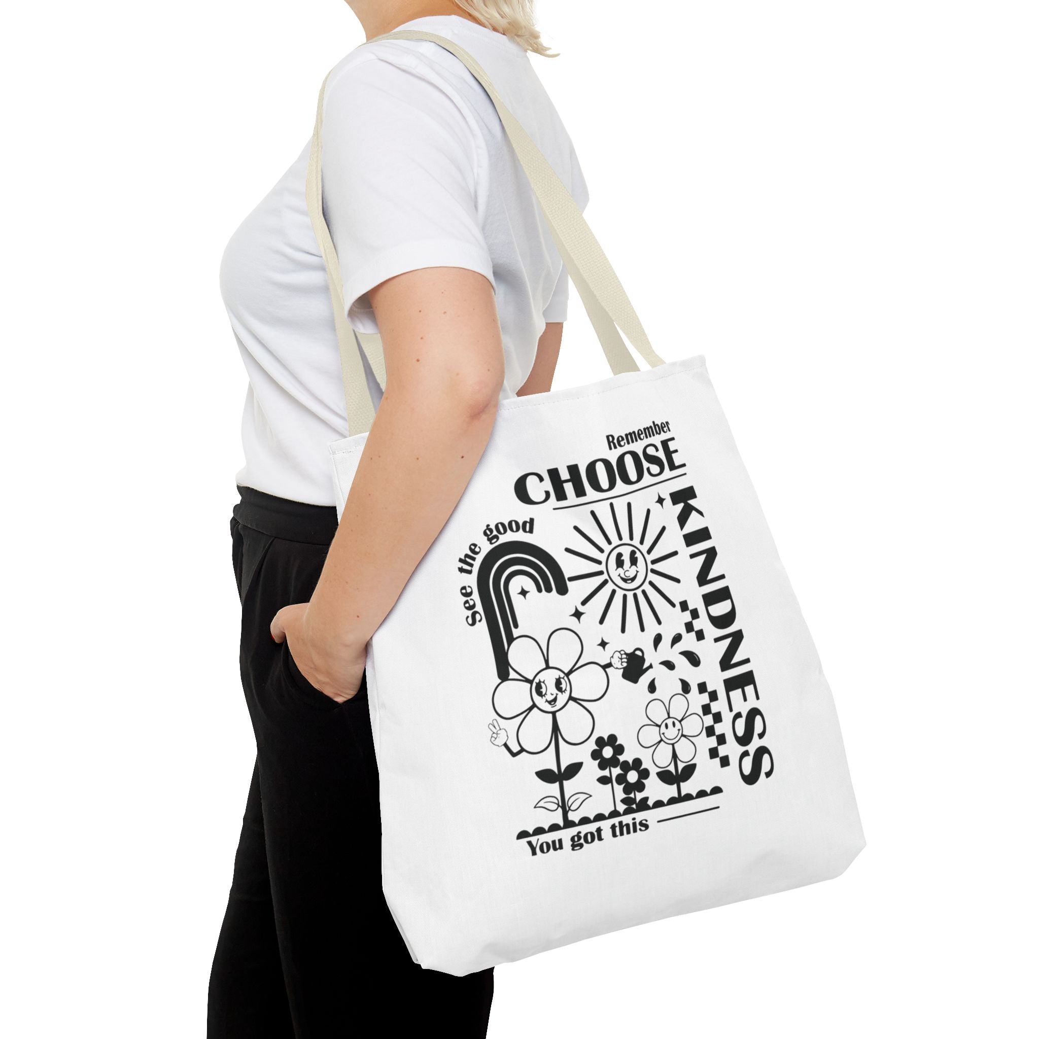 Choose Kindness Tote Bag — Inspirational Floral Rainbow Canvas Market Tote