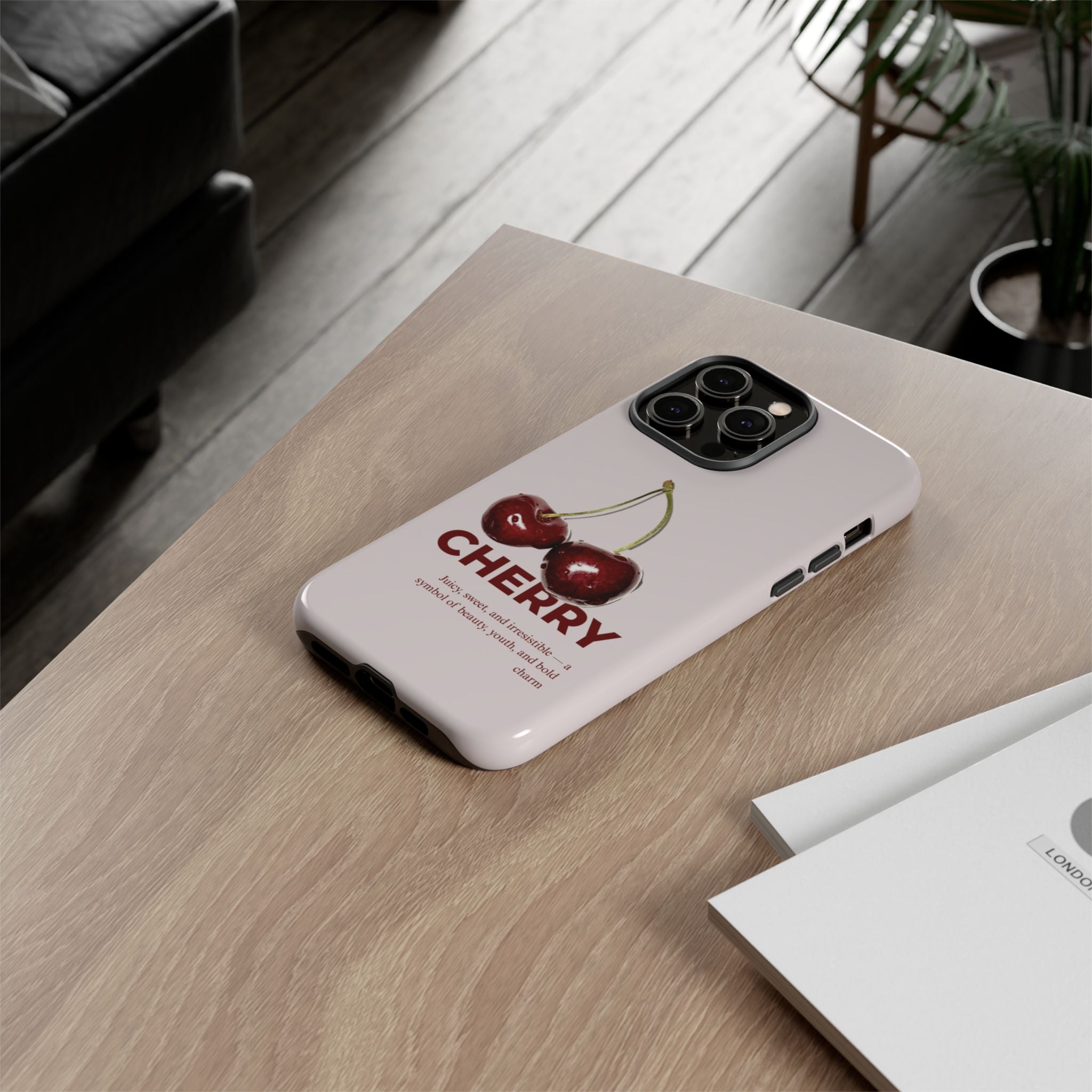 Cherry Vintage iPhone Case — Retro Cherry Illustration with 'CHERRY' Text