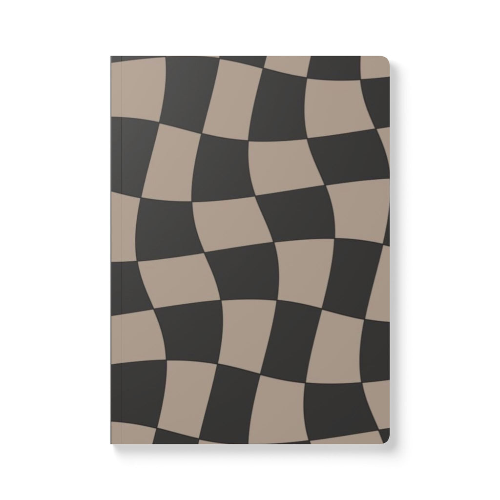 Wavy Checkerboard Softcover Journal – Retro Beige & Black