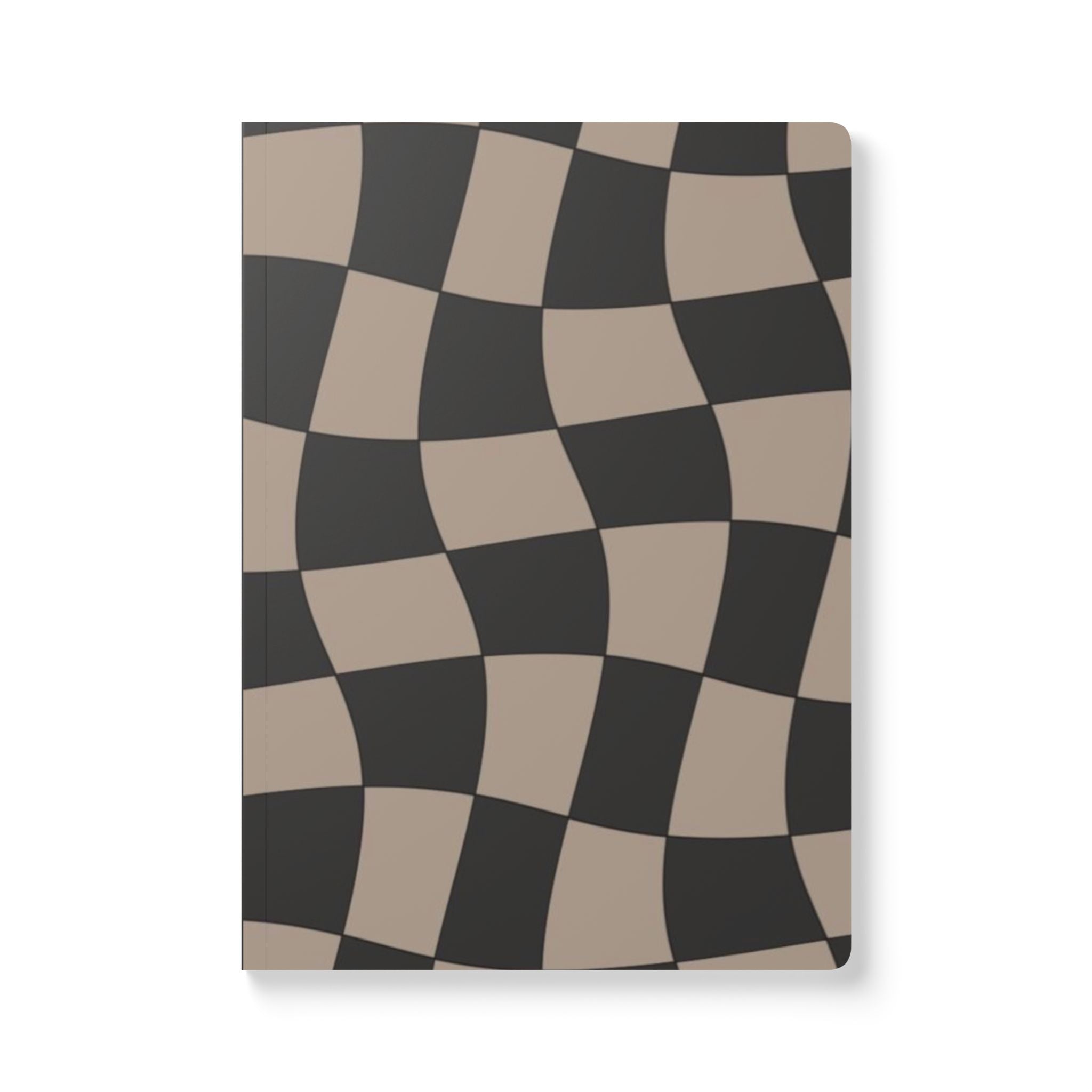 Wavy Checkerboard Softcover Journal – Retro Beige & Black