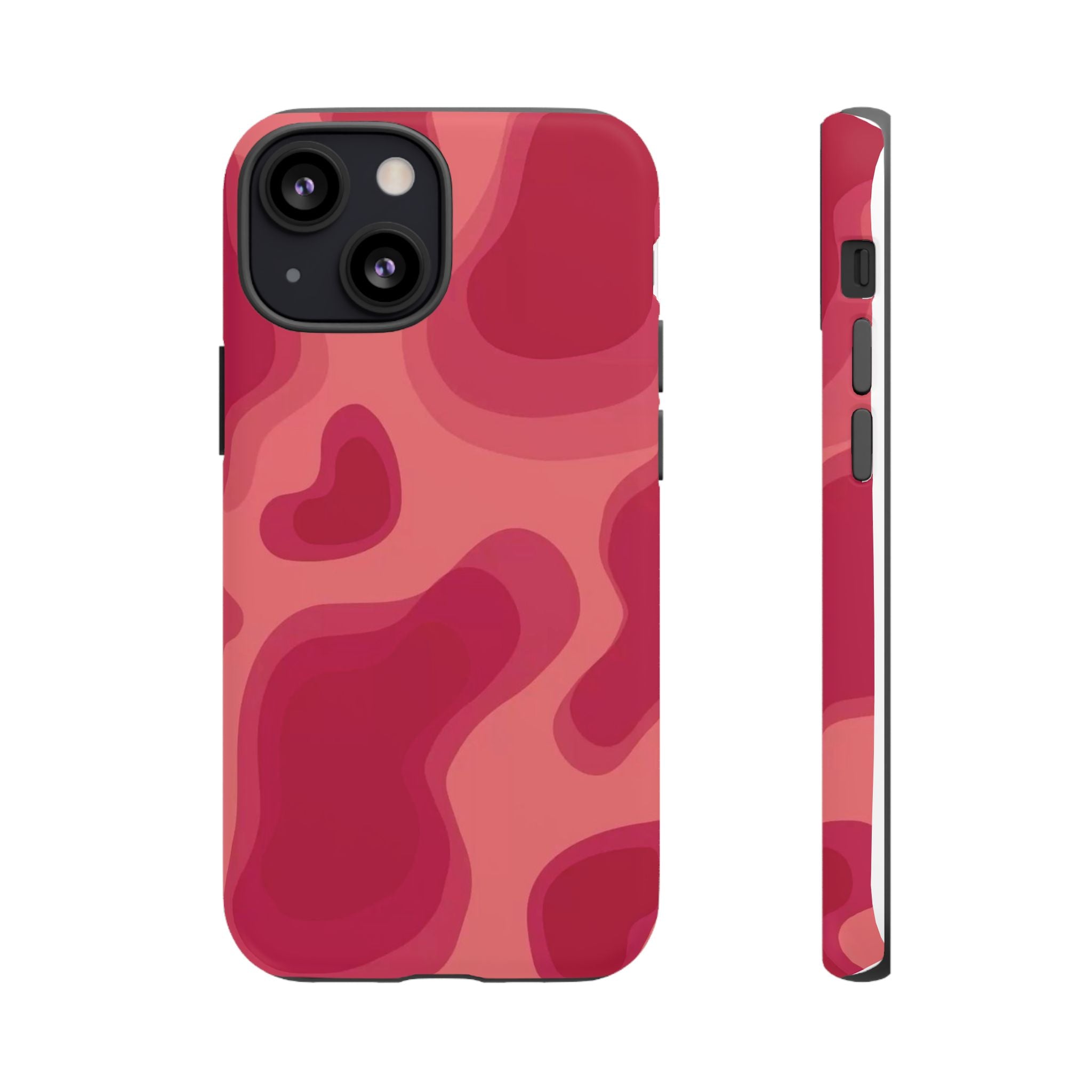 Red Pink Camo iPhone Case — Abstract Heart Pattern Tough Protective Cover