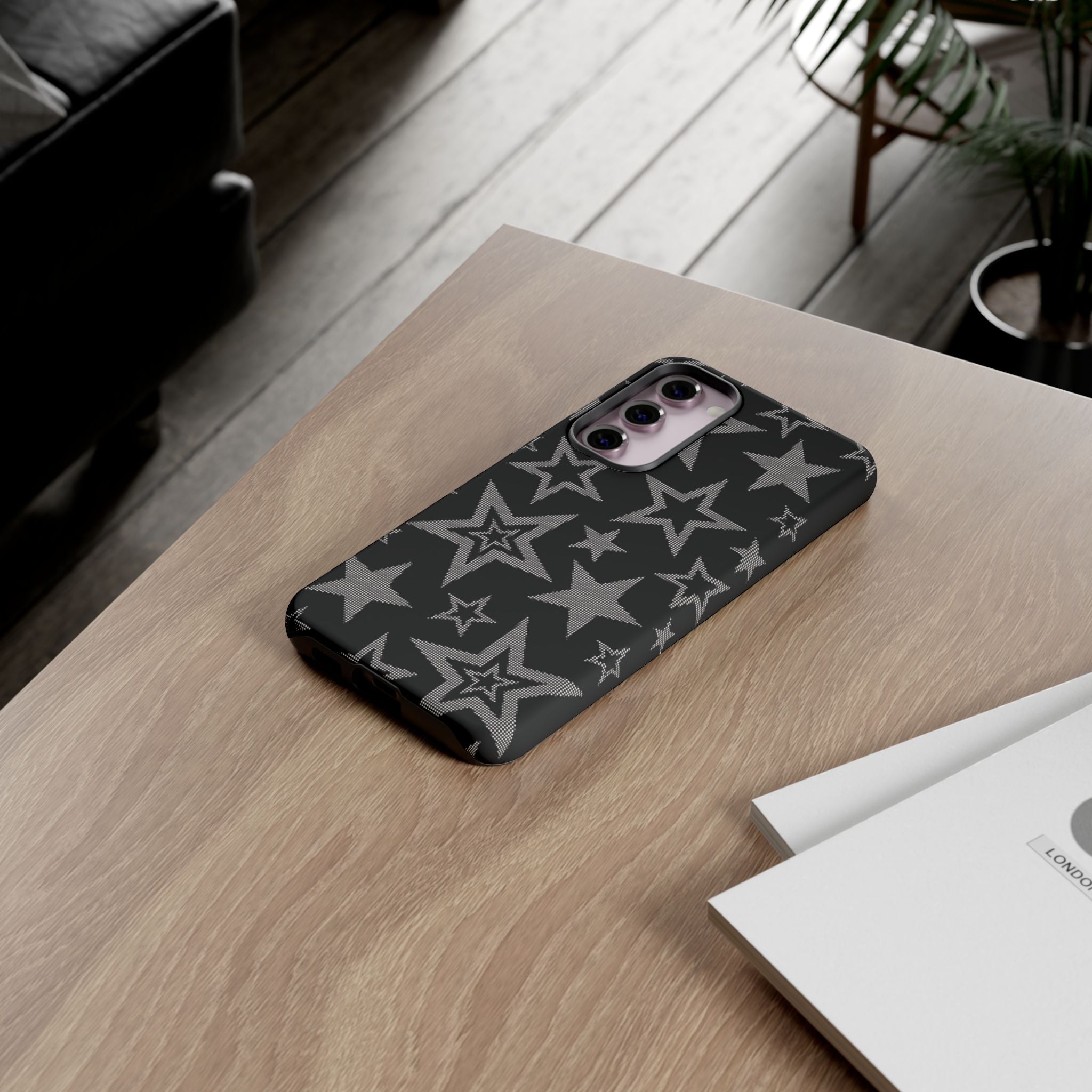 Black Star Pattern Tough Phone Case — Durable Protective Phone Cover