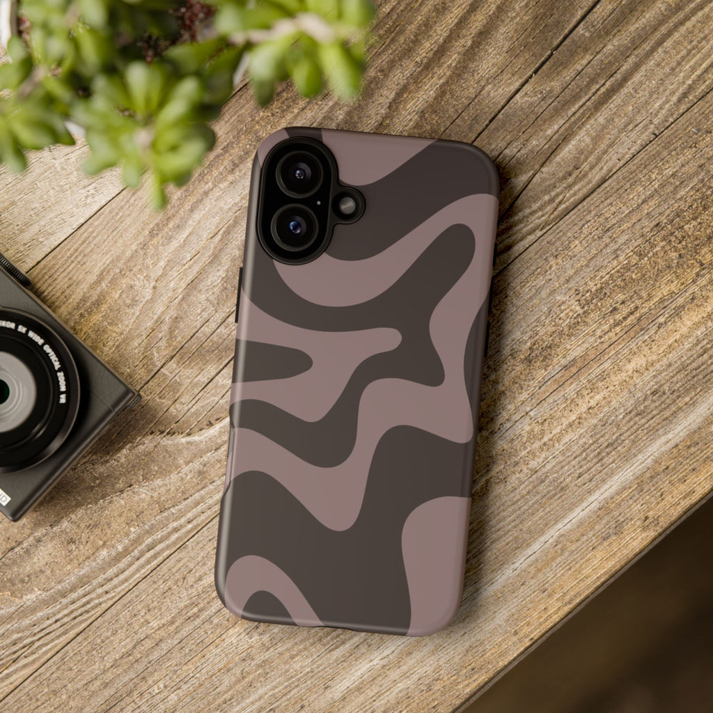Camouflage Swirl iPhone Case — Matte Brown Abstract Camo Protective Cover