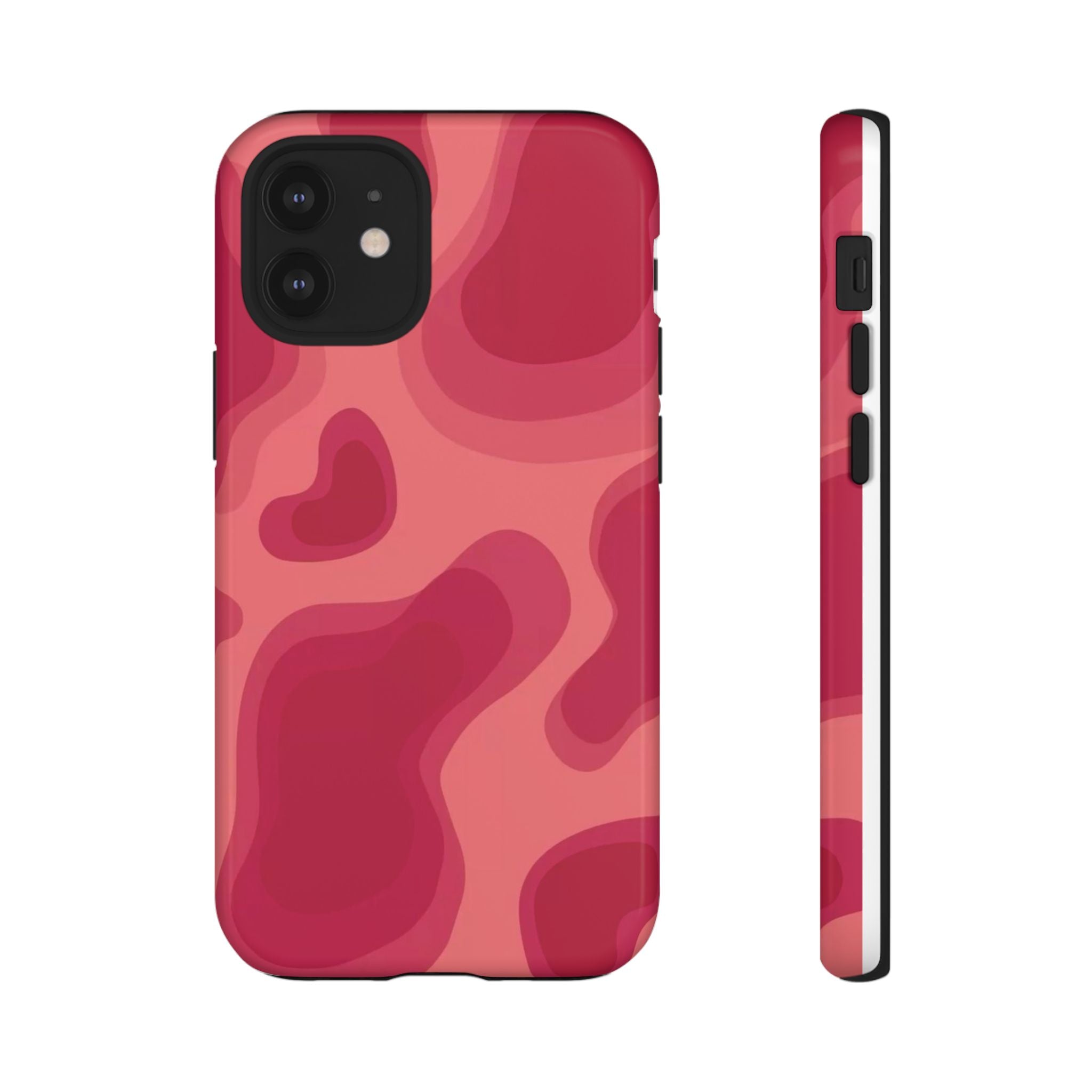 Red Pink Camo iPhone Case — Abstract Heart Pattern Tough Protective Cover