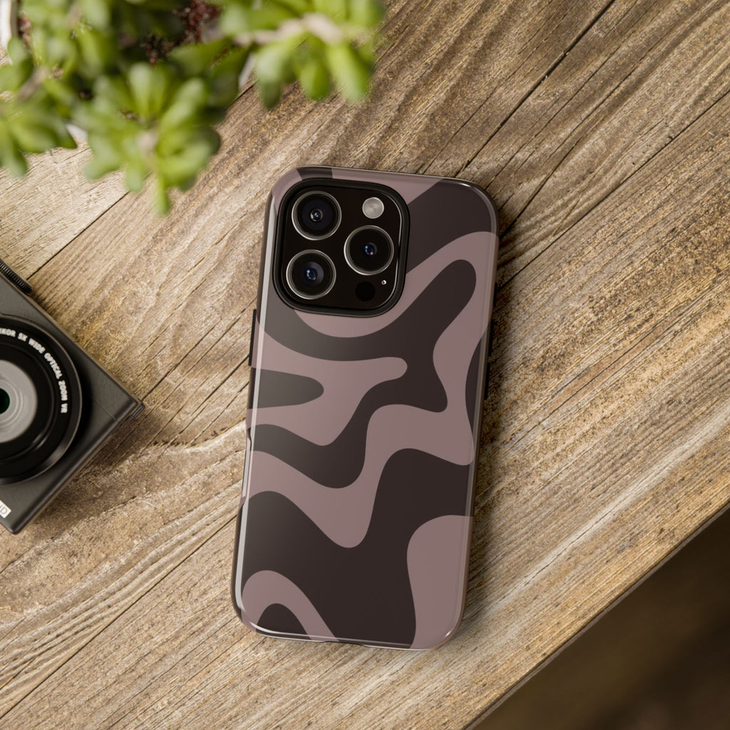Camouflage Swirl iPhone Case — Matte Brown Abstract Camo Protective Cover