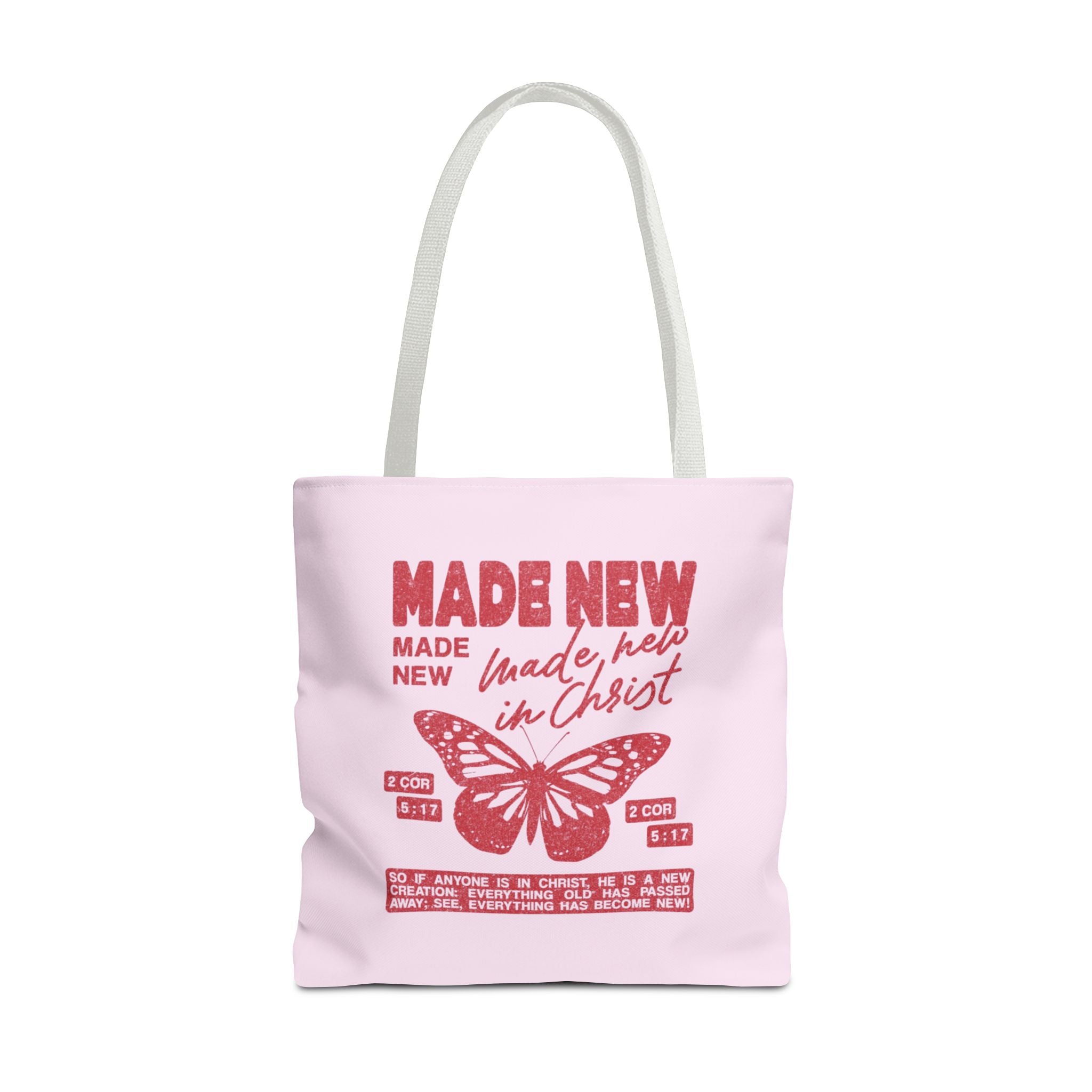 "Made New in Christ" Pink Butterfly Tote