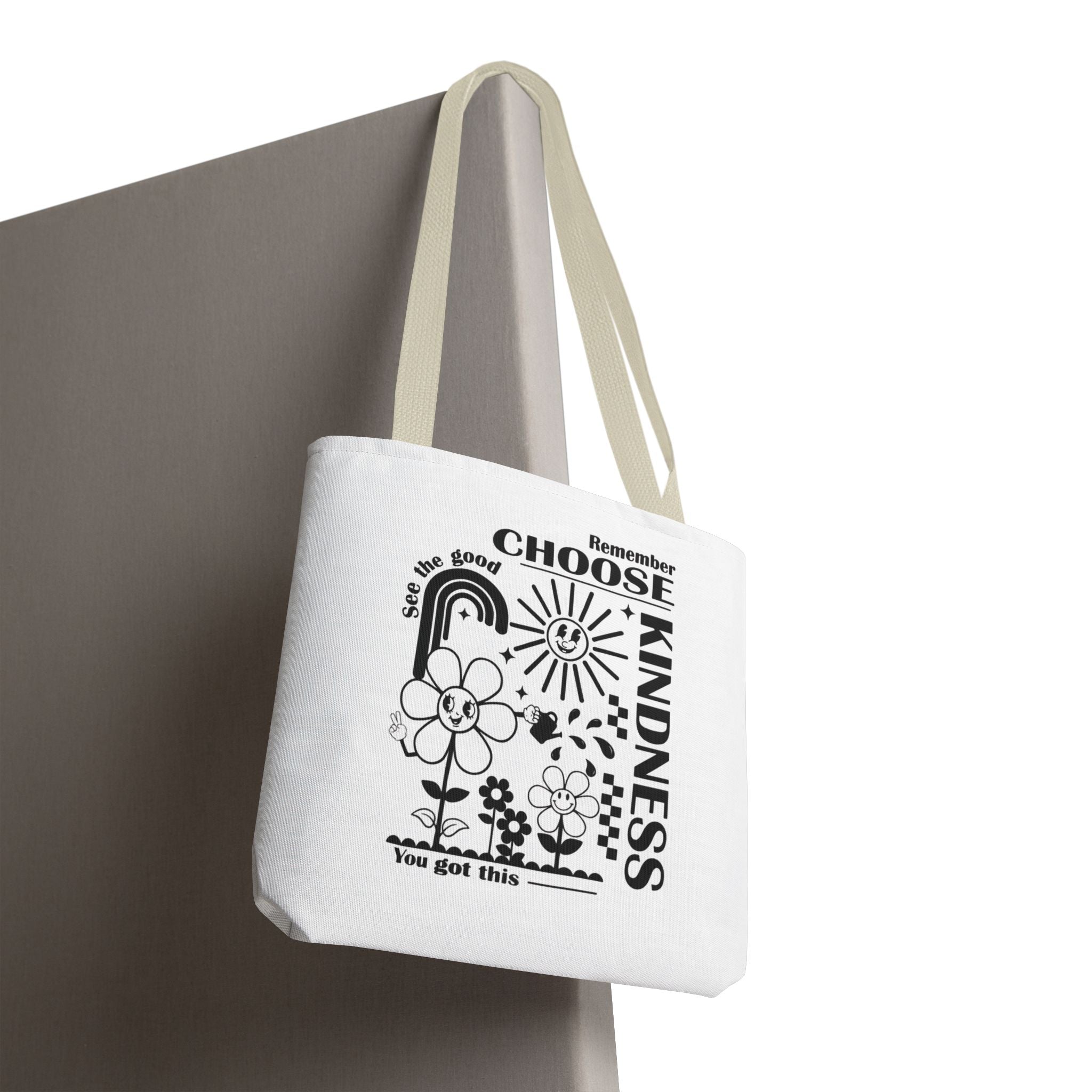 Choose Kindness Tote Bag — Inspirational Floral Rainbow Canvas Market Tote