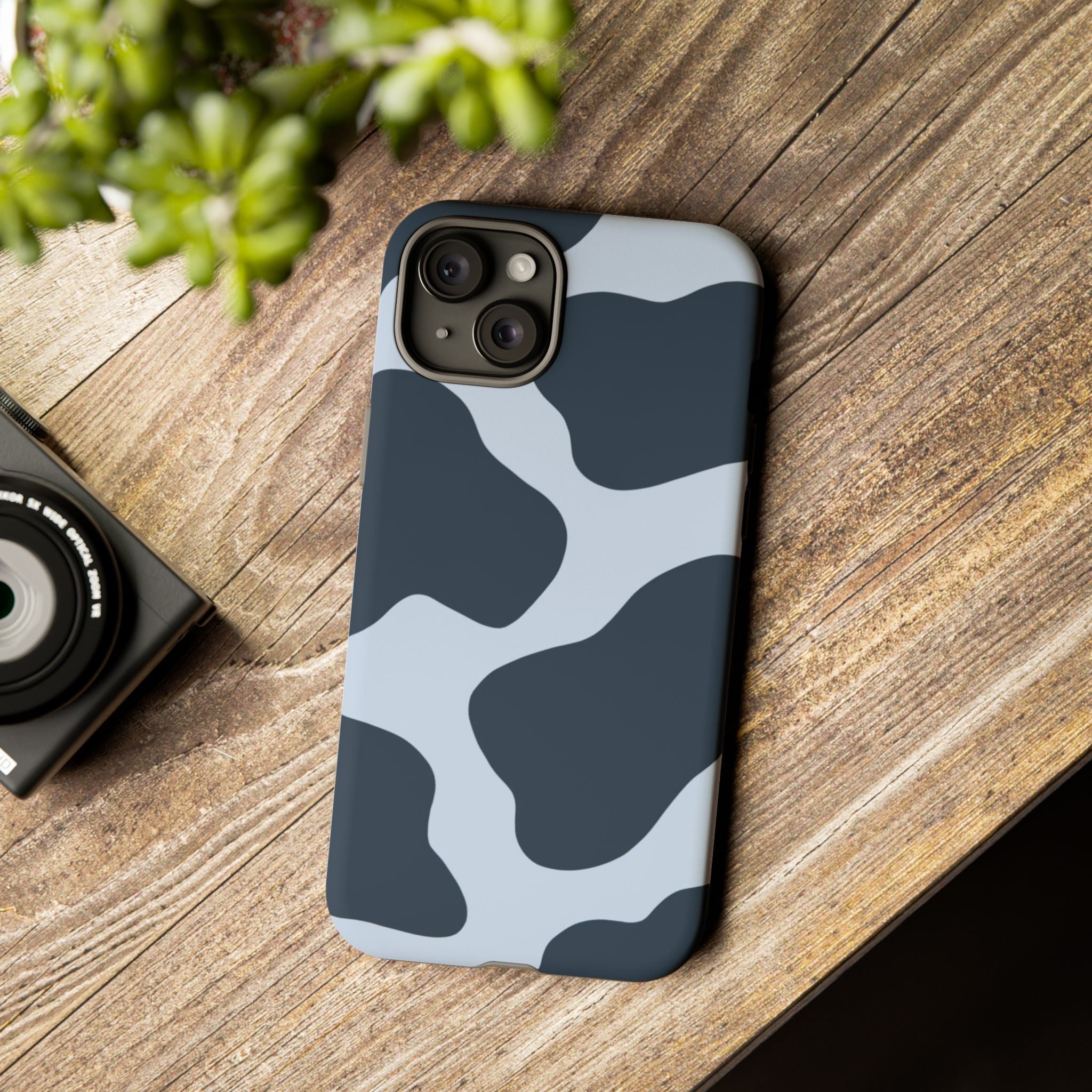 Cow Print Tough iPhone Case — Blue Black Abstract Pattern