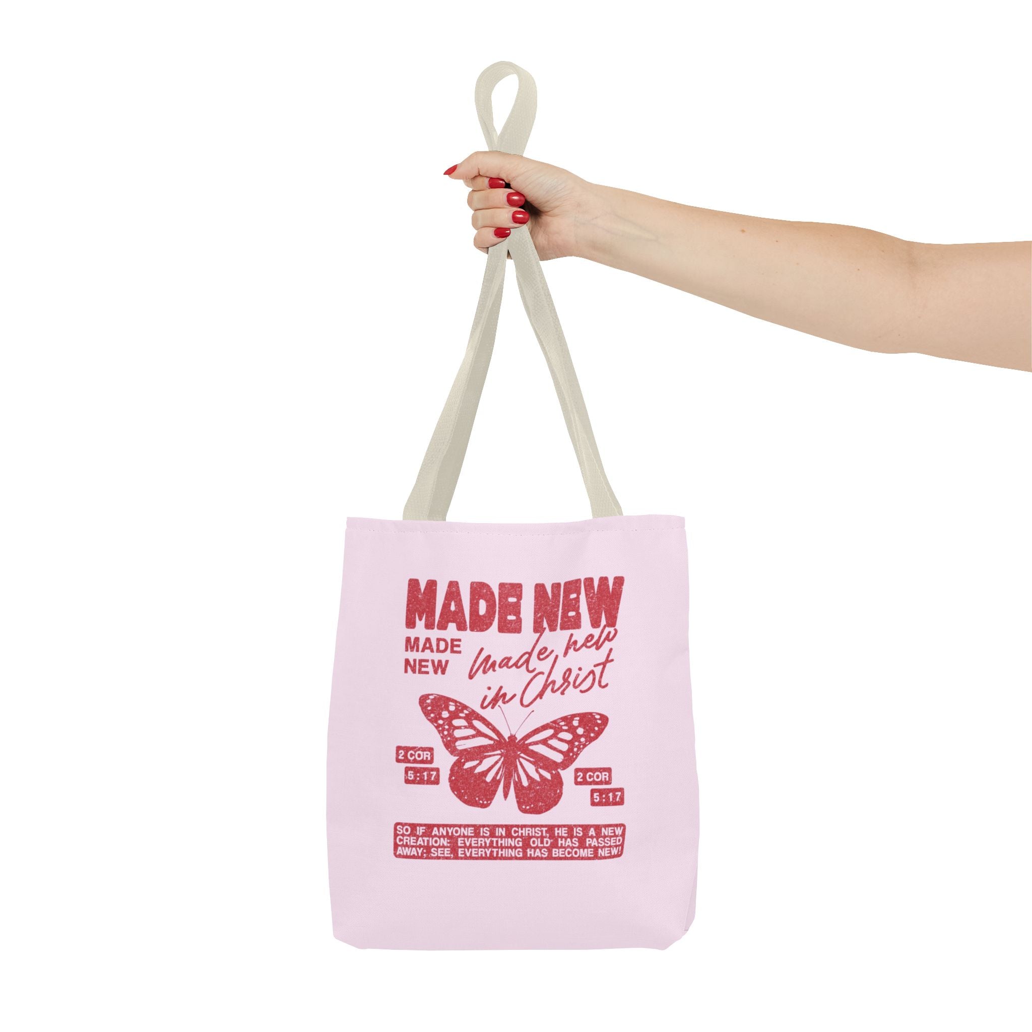 "Made New in Christ" Pink Butterfly Tote