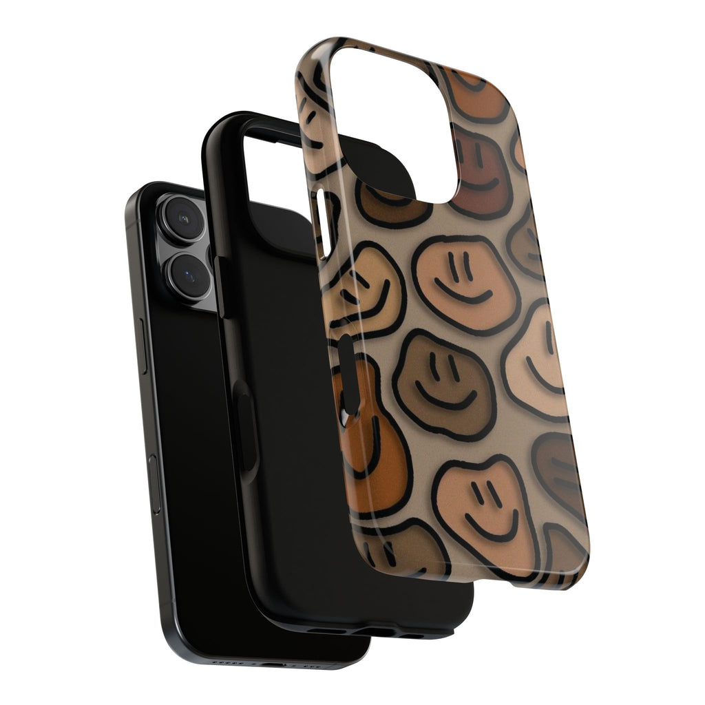 Smiley Faces iPhone Case — Neutral Brown Diverse Smiles Protective Cover
