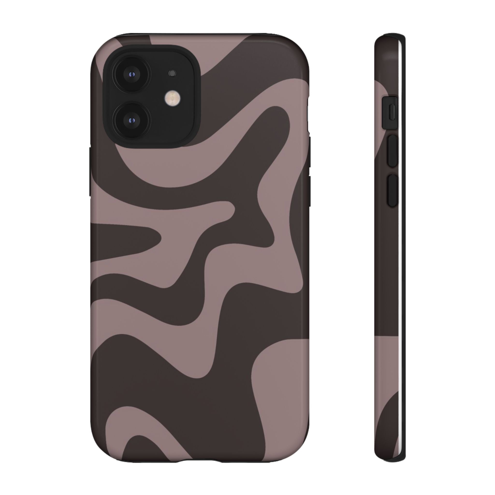 Camouflage Swirl iPhone Case — Matte Brown Abstract Camo Protective Cover
