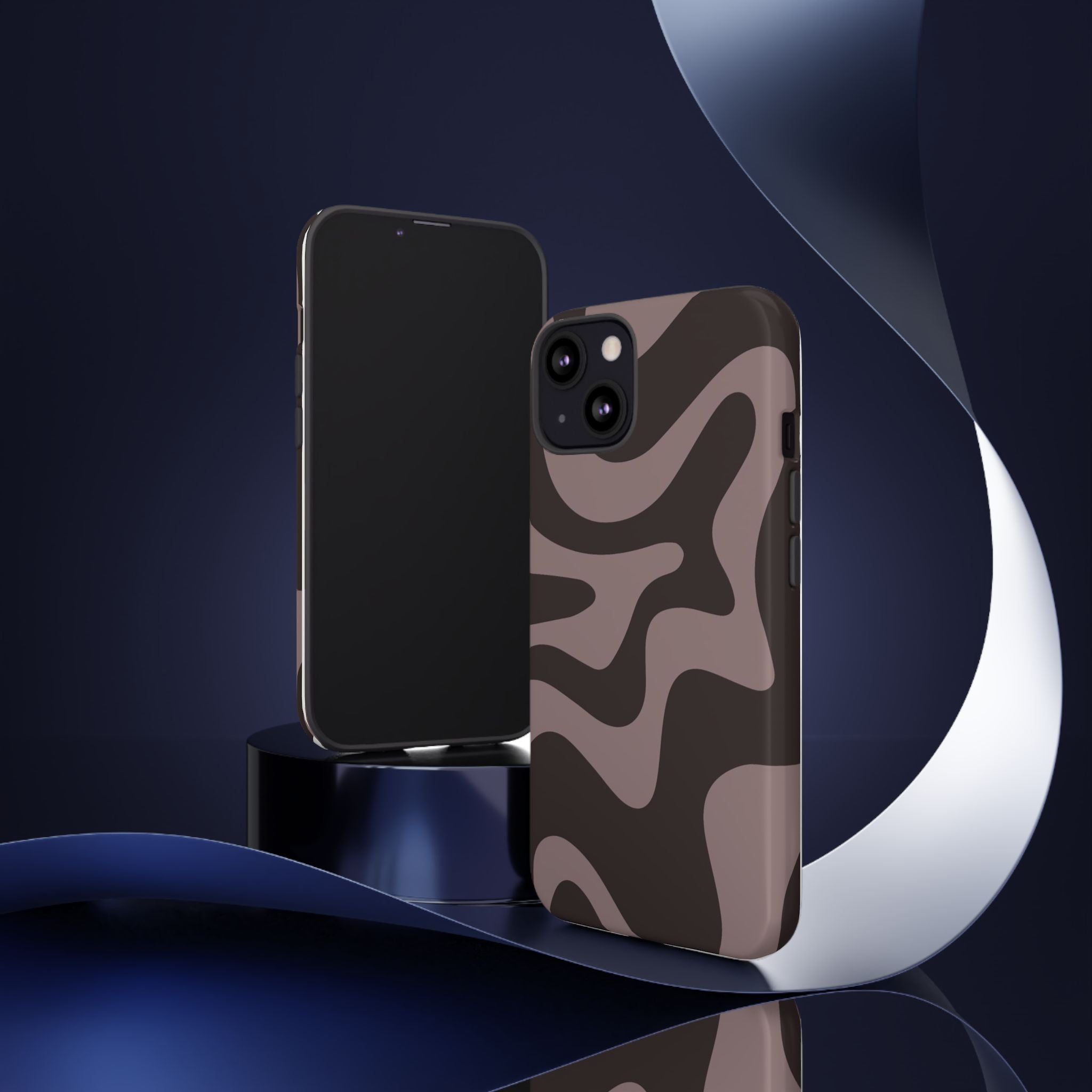 Camouflage Swirl iPhone Case — Matte Brown Abstract Camo Protective Cover