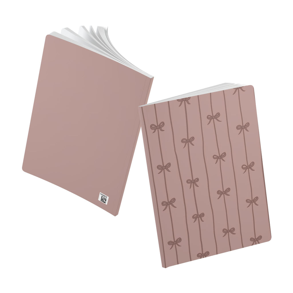 Bow Pattern Softcover Journal — Floral Ribbon Notebook for Women, Cute Lined Journal with Inside Prints