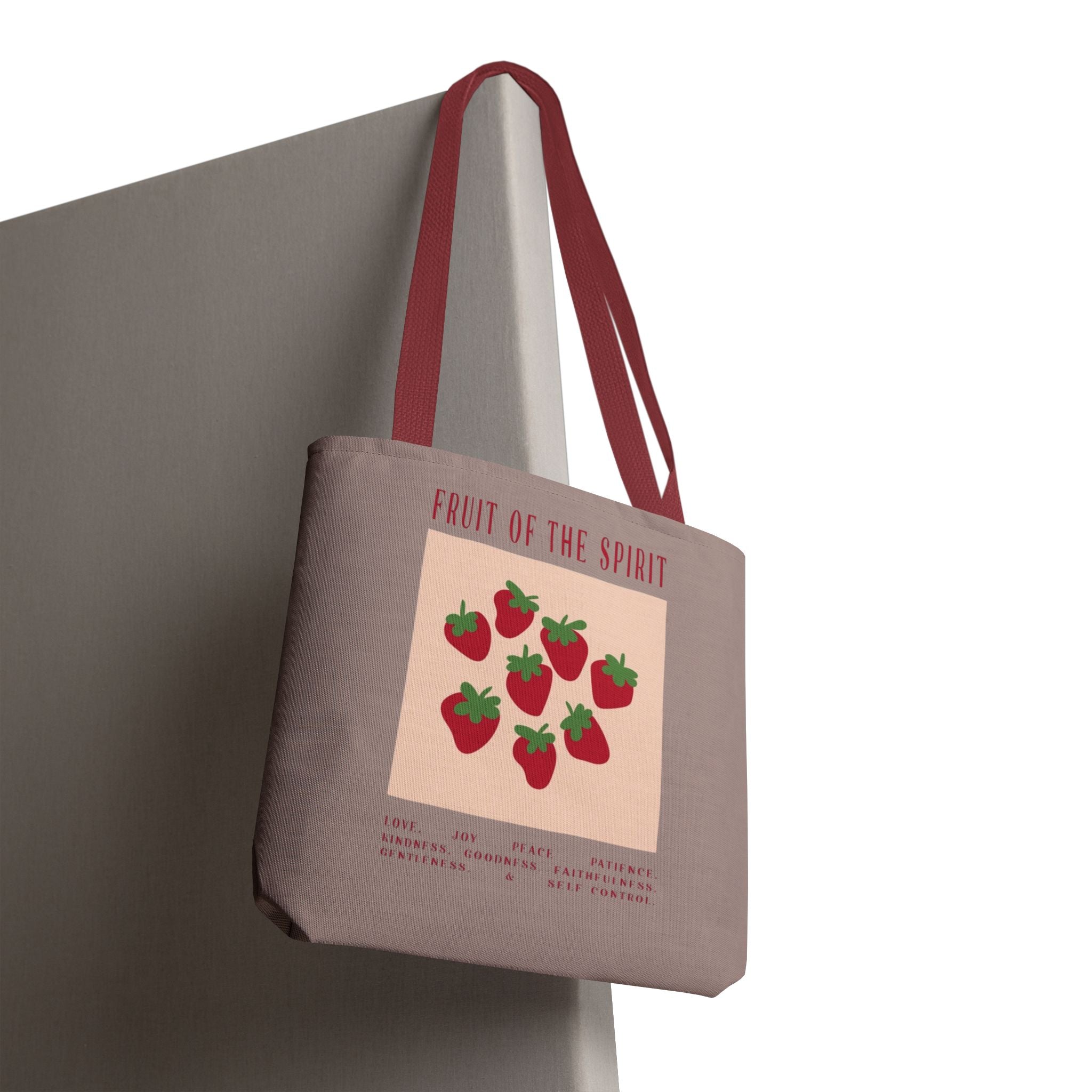Fruit of the Spirit Strawberry Tote Bag — Christian Inspirational AOP Market Tote