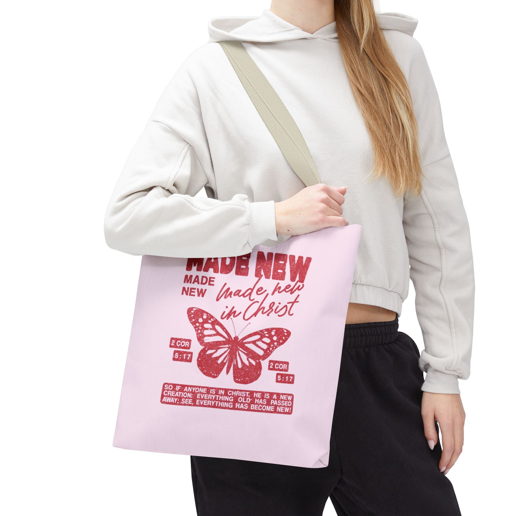 "Made New in Christ" Pink Butterfly Tote