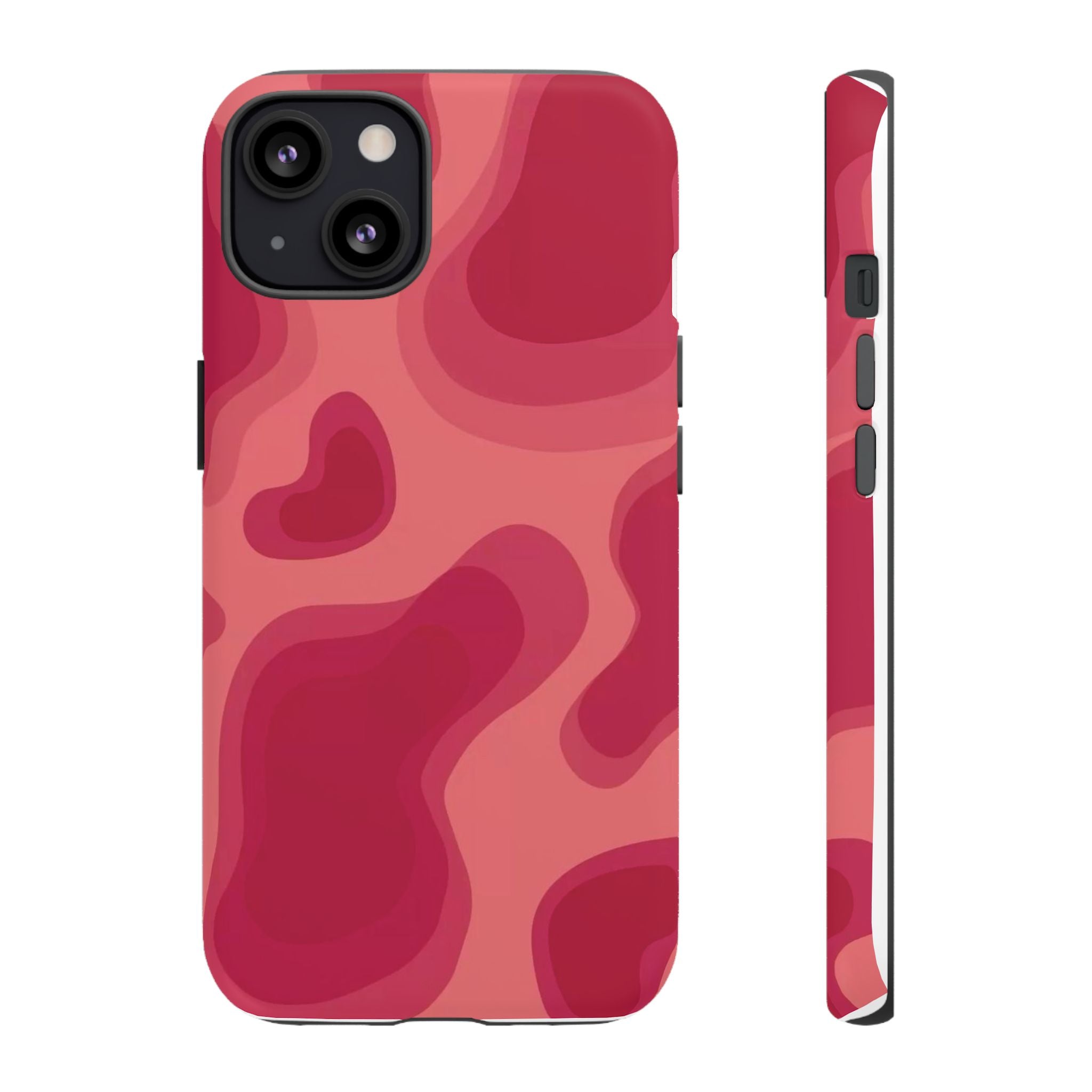Red Pink Camo iPhone Case — Abstract Heart Pattern Tough Protective Cover