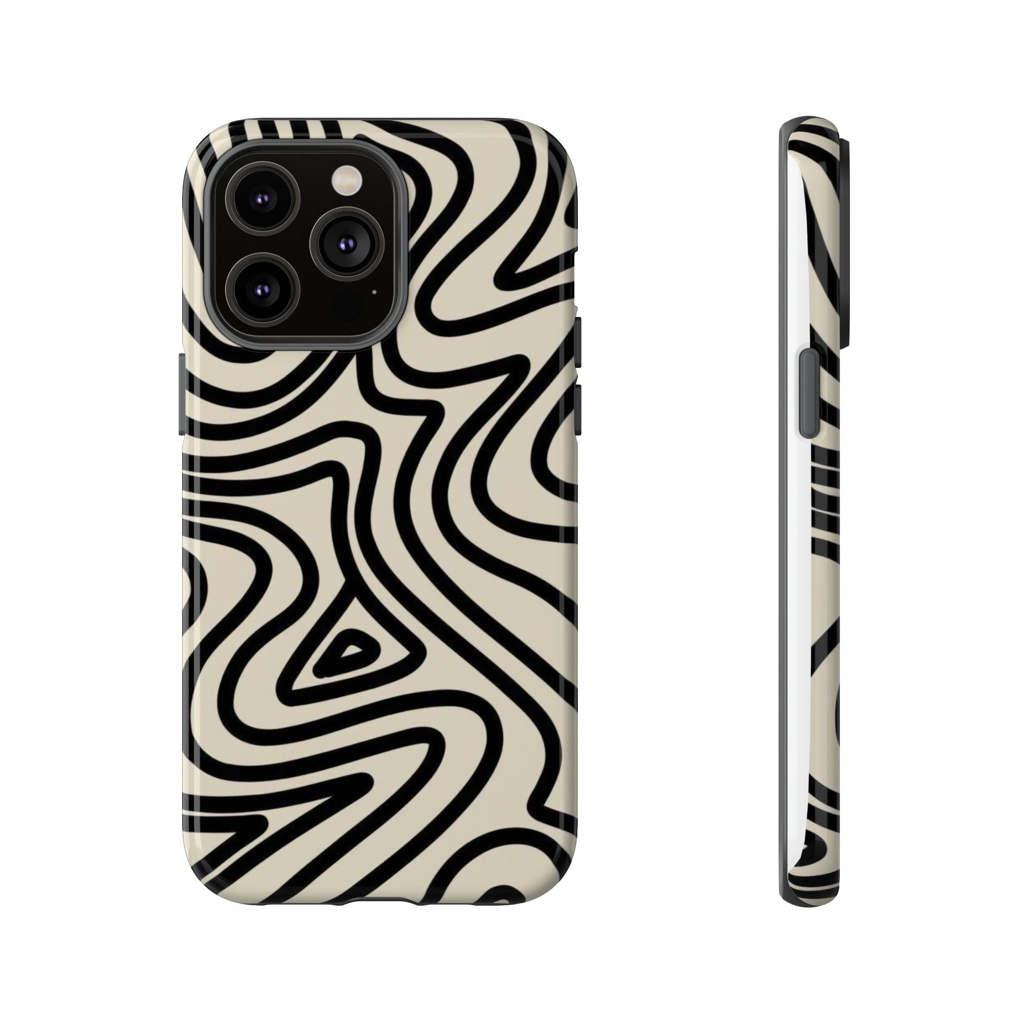 Abstract Black Swirl Tough Phone Case — Retro Psychedelic iPhone Cover