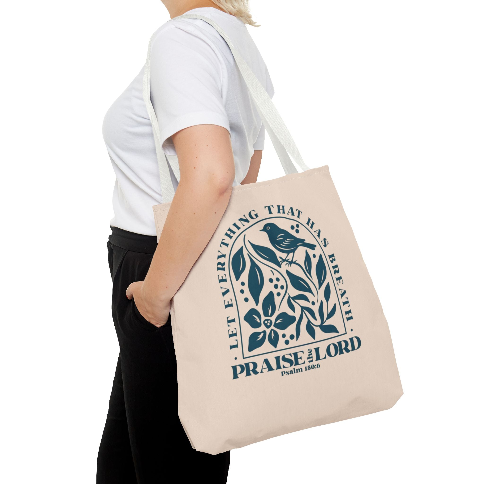 "Praise the Lord" Floral Psalm 150:6 Tote Bag