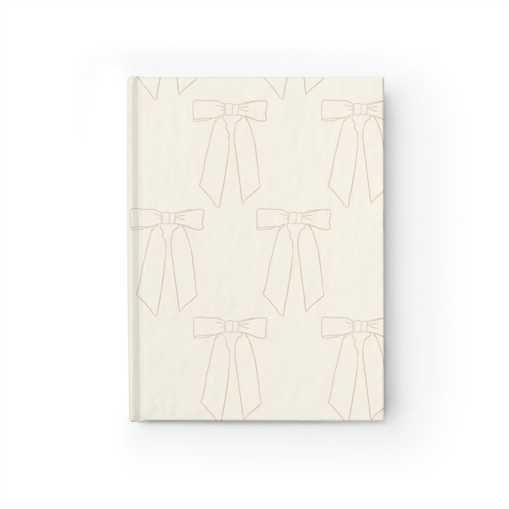 Ribbon Pattern Hardcover Ruled Journal — Cream Bow Notebook for Notes & Gifts