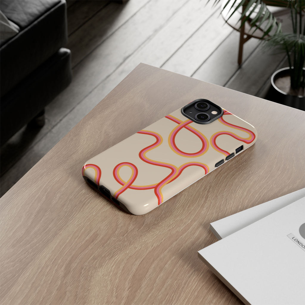 Retro Loop Pattern iPhone Case – Peach & Sunset Abstract Tough Case