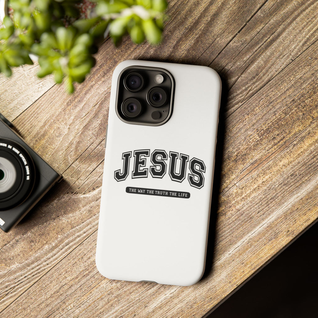 Jesus varsity phone case — 'Jesus: The Way The Truth The Life' tough protective cover