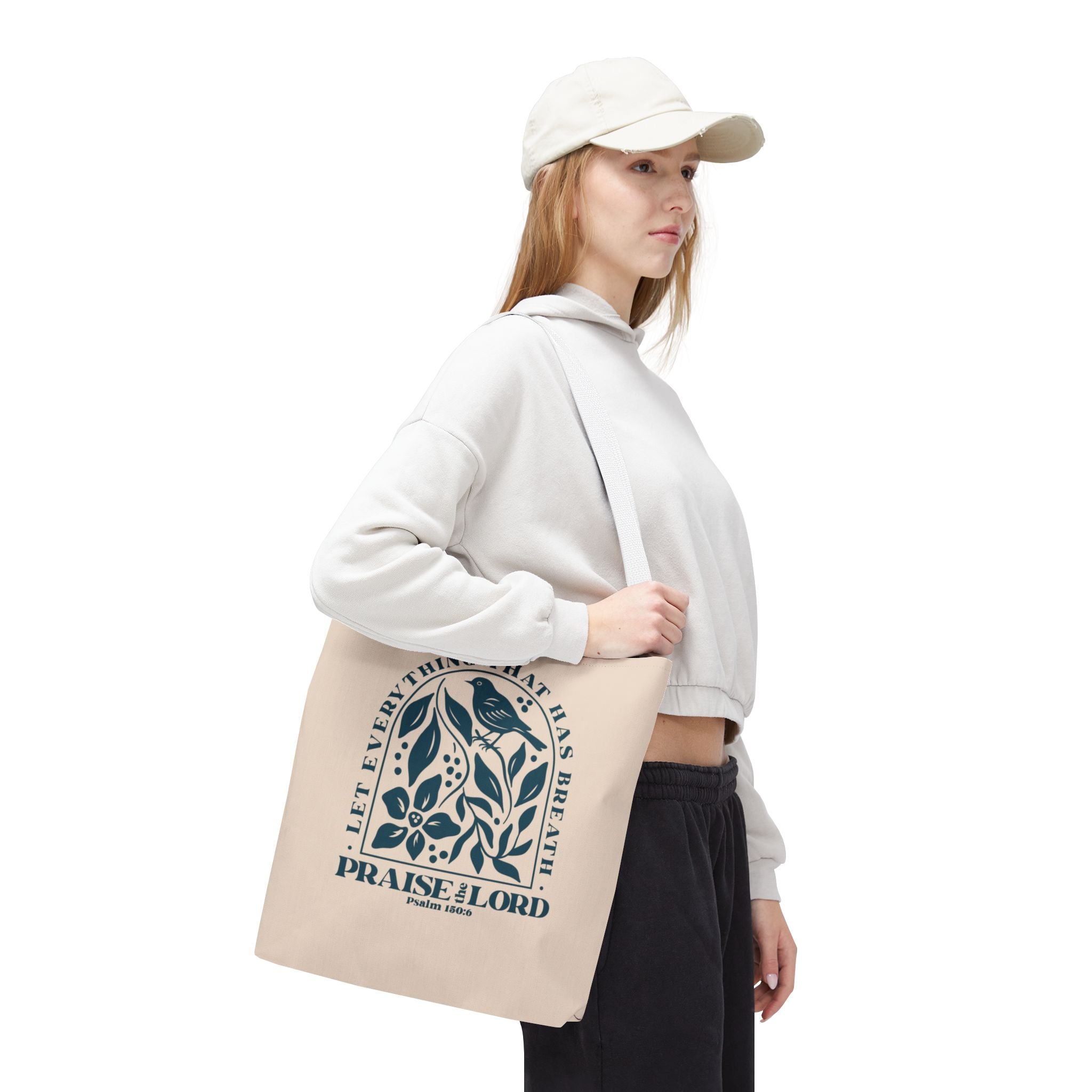 "Praise the Lord" Floral Psalm 150:6 Tote Bag