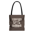 Surrounded by His Goodness Tote Bag — Faith Floral Scripture Shopper
