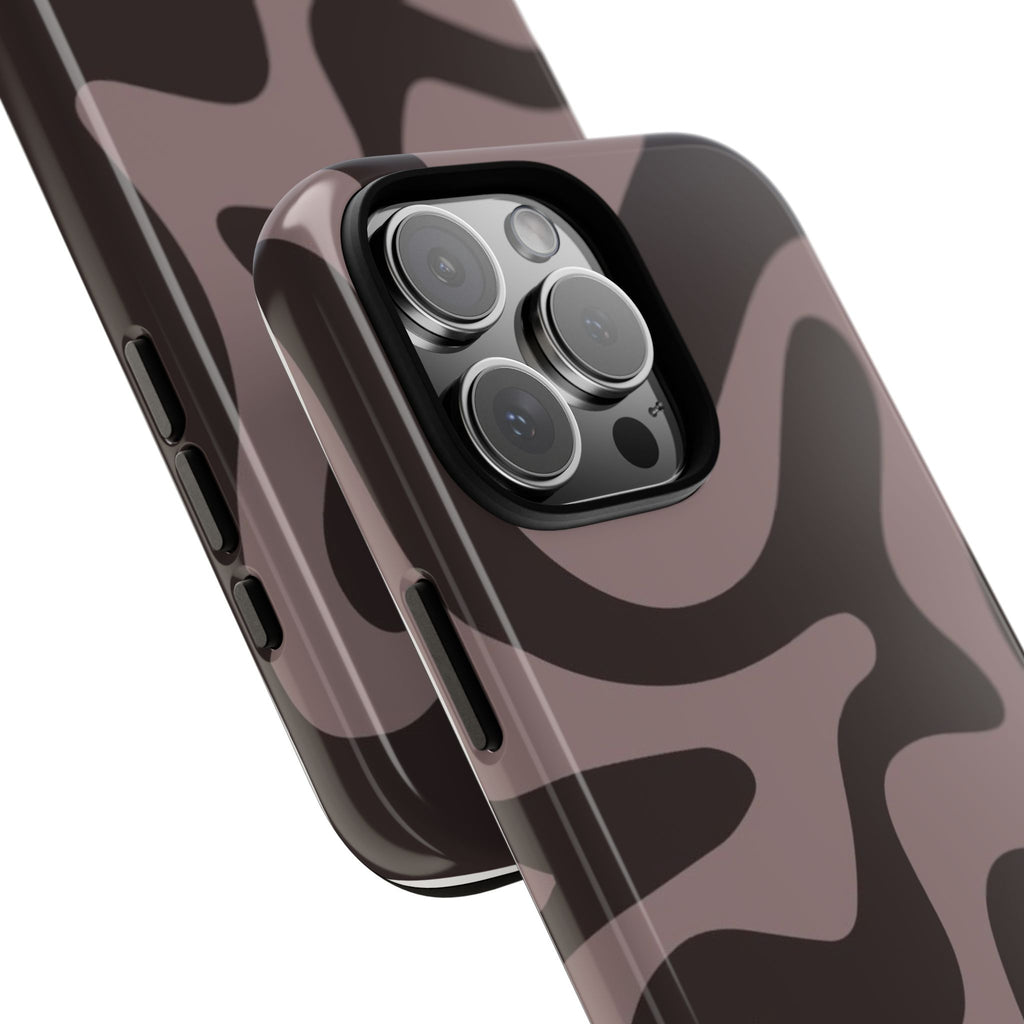Camouflage Swirl iPhone Case — Matte Brown Abstract Camo Protective Cover