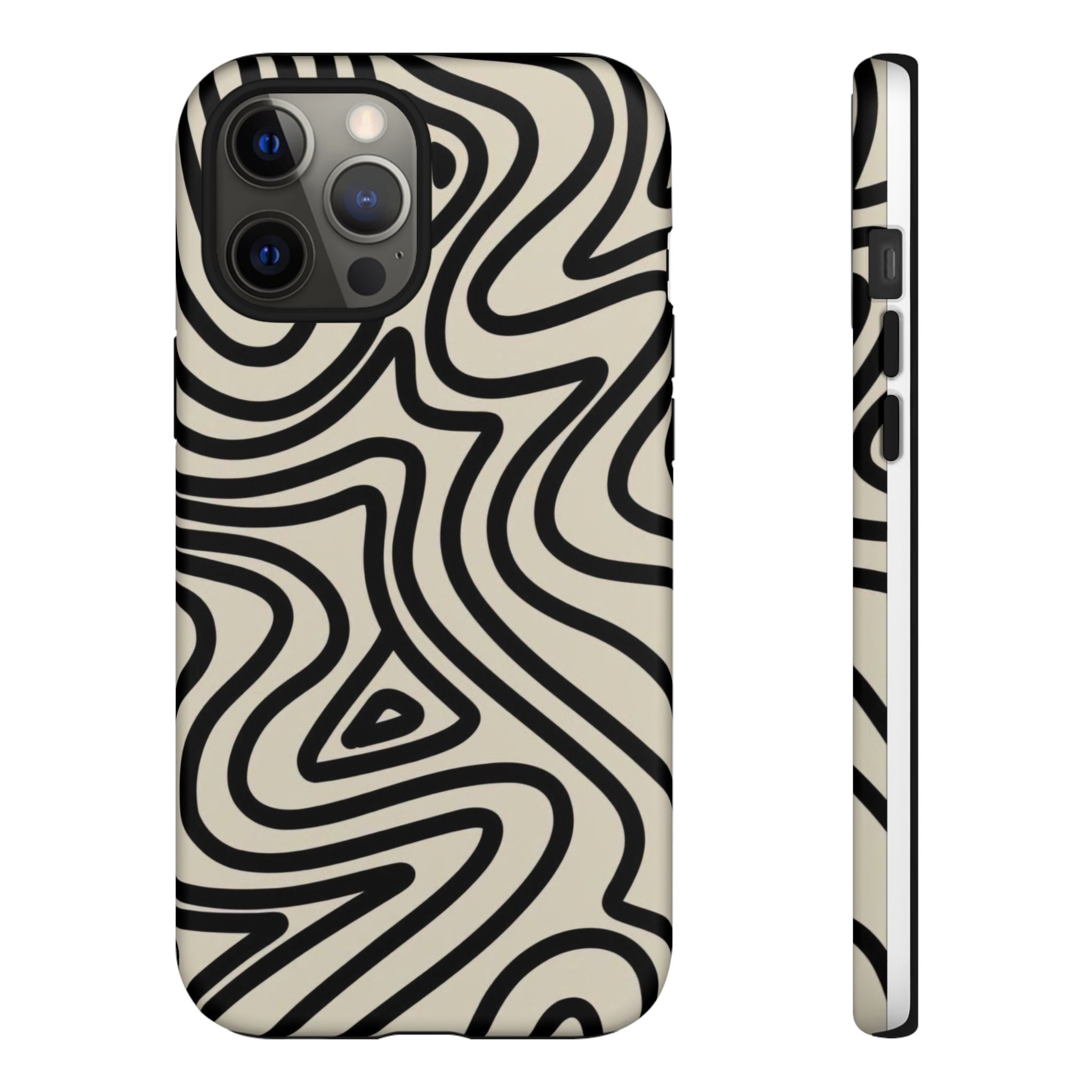 Abstract Black Swirl Tough Phone Case — Retro Psychedelic iPhone Cover