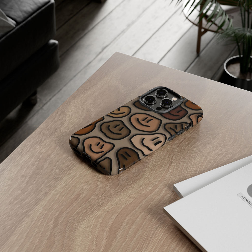 Smiley Faces iPhone Case — Neutral Brown Diverse Smiles Protective Cover