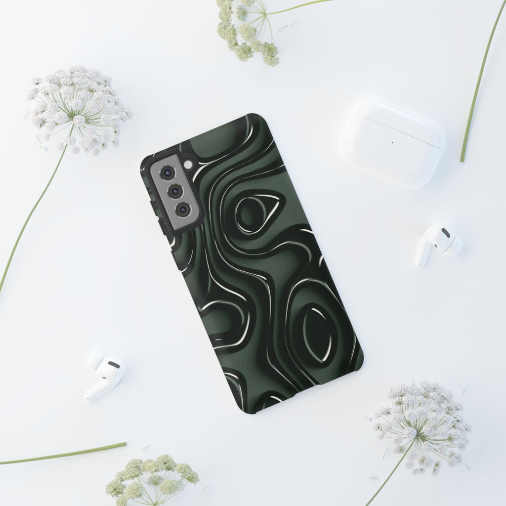 Dark Green Abstract Swirl Tough Phone Case