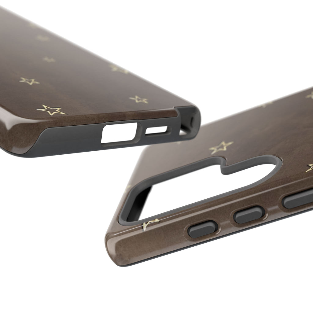 Brown Star Pattern Tough Phone Case – Rugged Leather-Look Protection