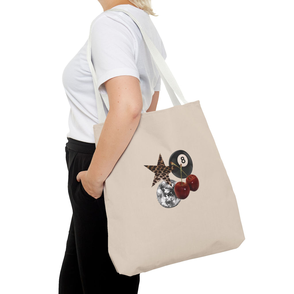 Vintage Retro Collage Tote Bag — 8 Ball, Stars & Cherry Graphic