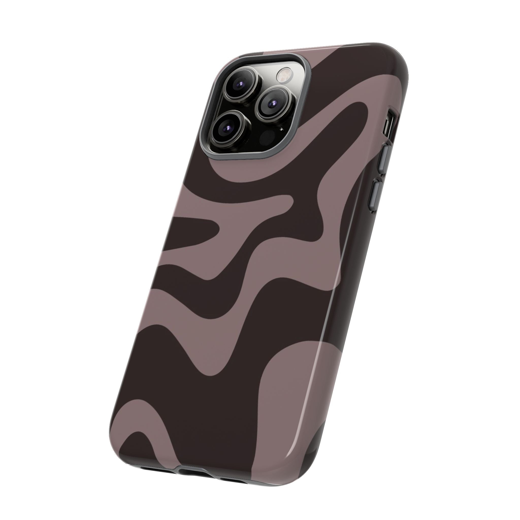 Camouflage Swirl iPhone Case — Matte Brown Abstract Camo Protective Cover