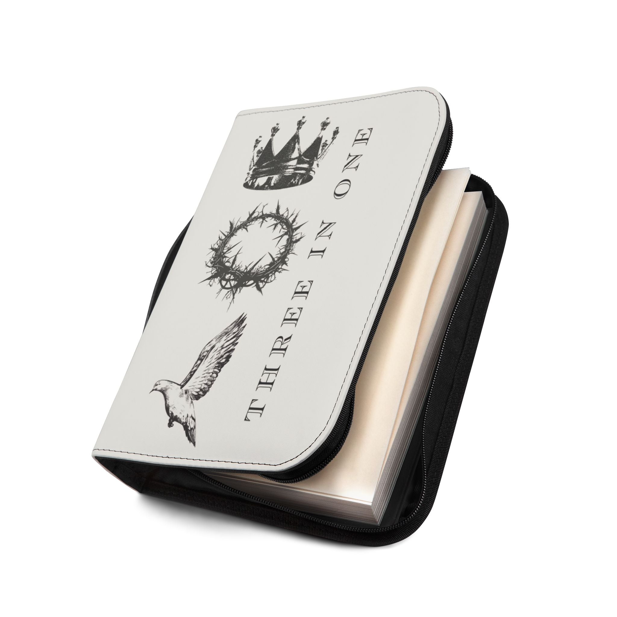 "Three In One" Bible Cover — Crown, Crown of Thorns & Dove  Zippered Case Cover