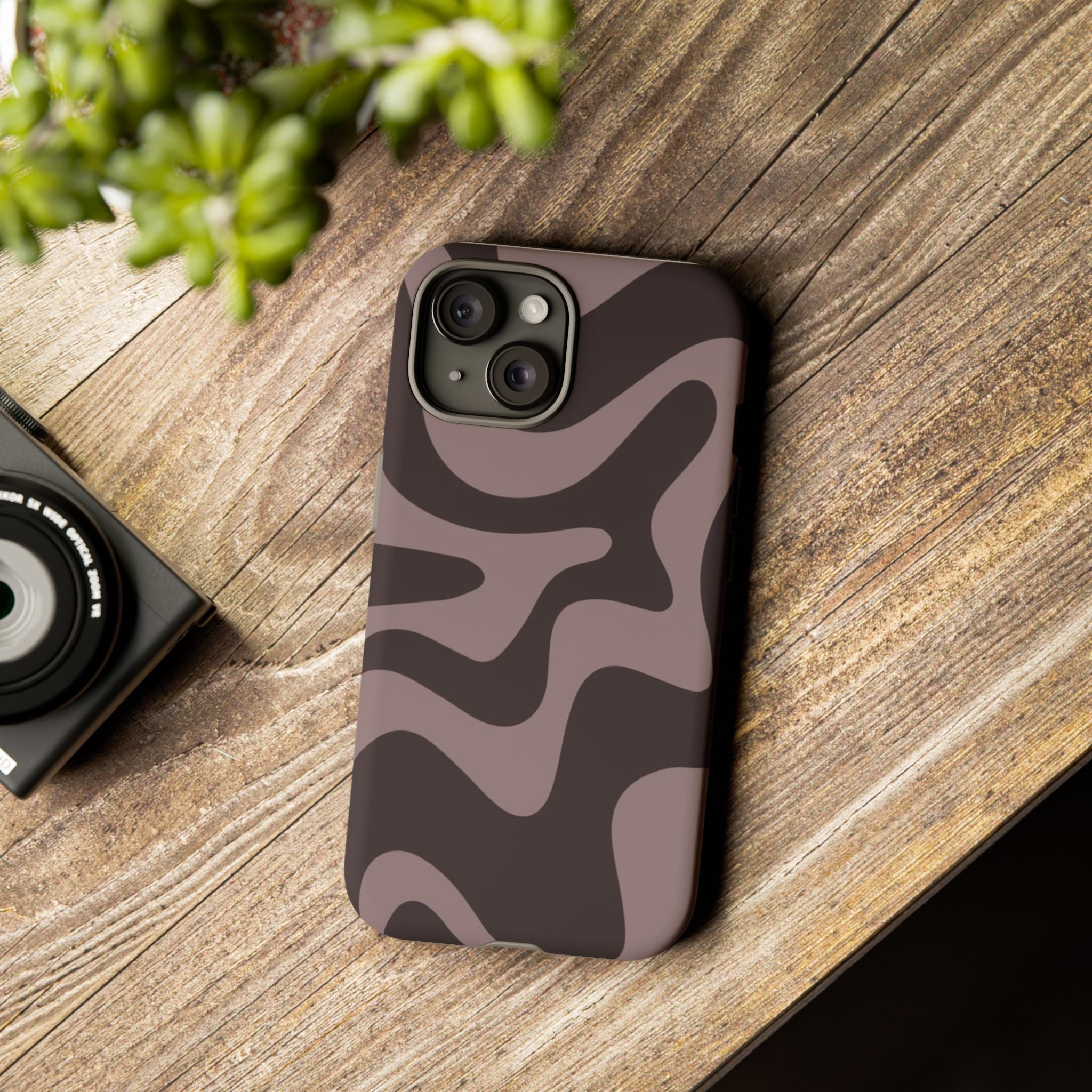 Camouflage Swirl iPhone Case — Matte Brown Abstract Camo Protective Cover