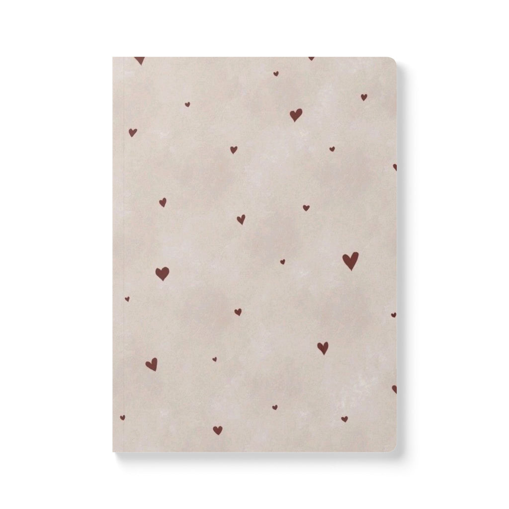 Heart Doodle Softcover Journal — Cream Notebook with Tiny Rust Hearts, Lined Inner Pages
