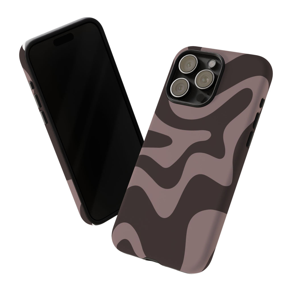 Camouflage Swirl iPhone Case — Matte Brown Abstract Camo Protective Cover
