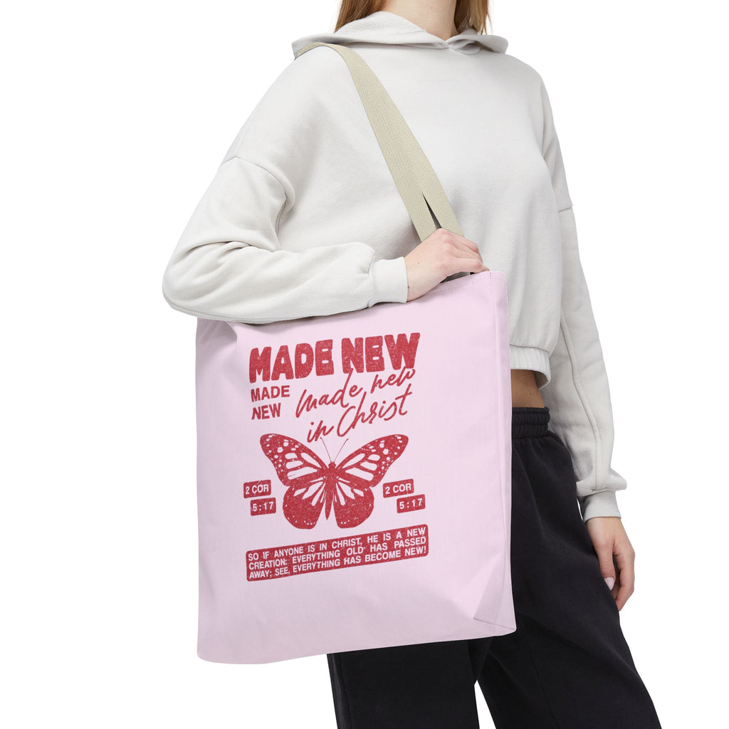 "Made New in Christ" Pink Butterfly Tote
