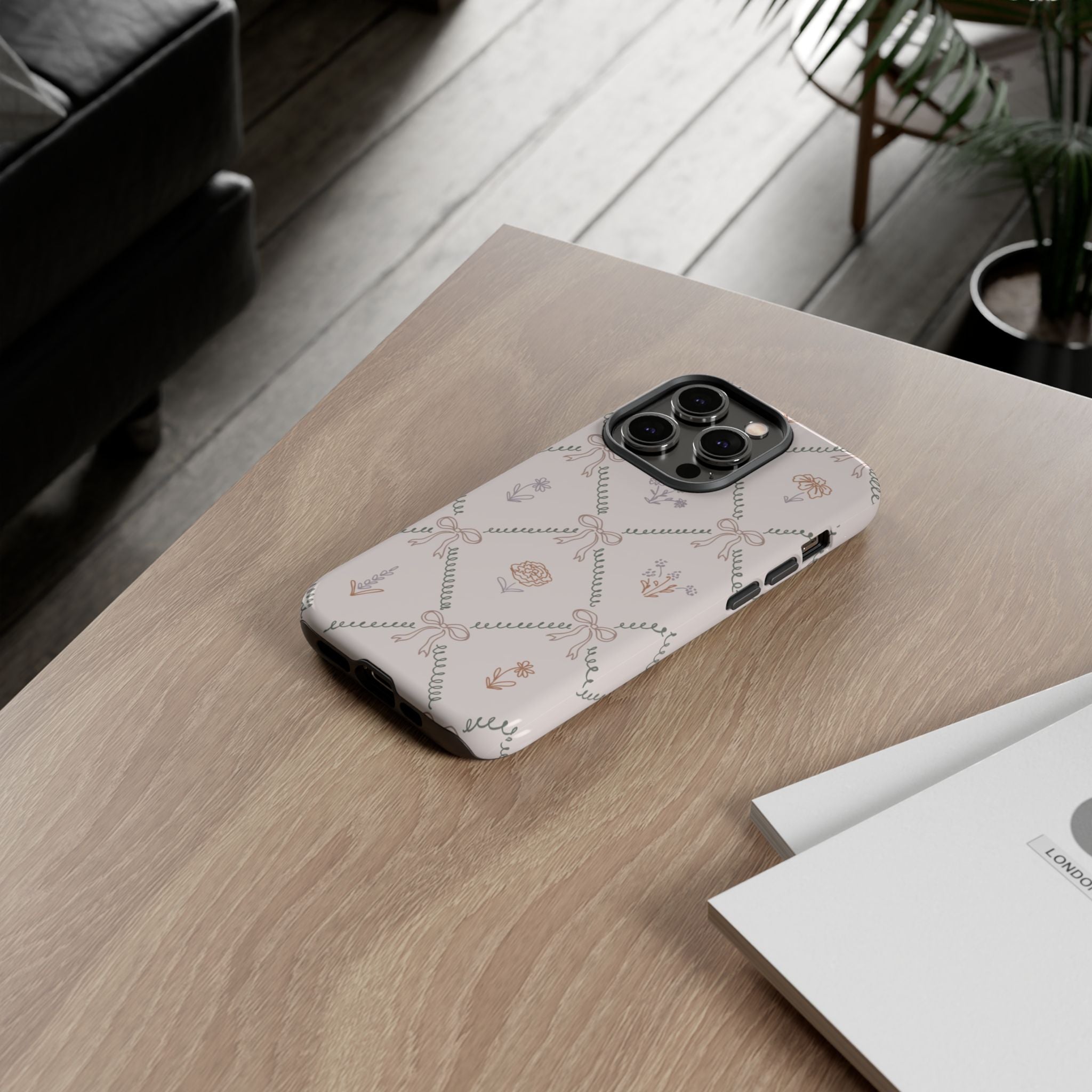 Floral Bow Pattern Tough iPhone Case