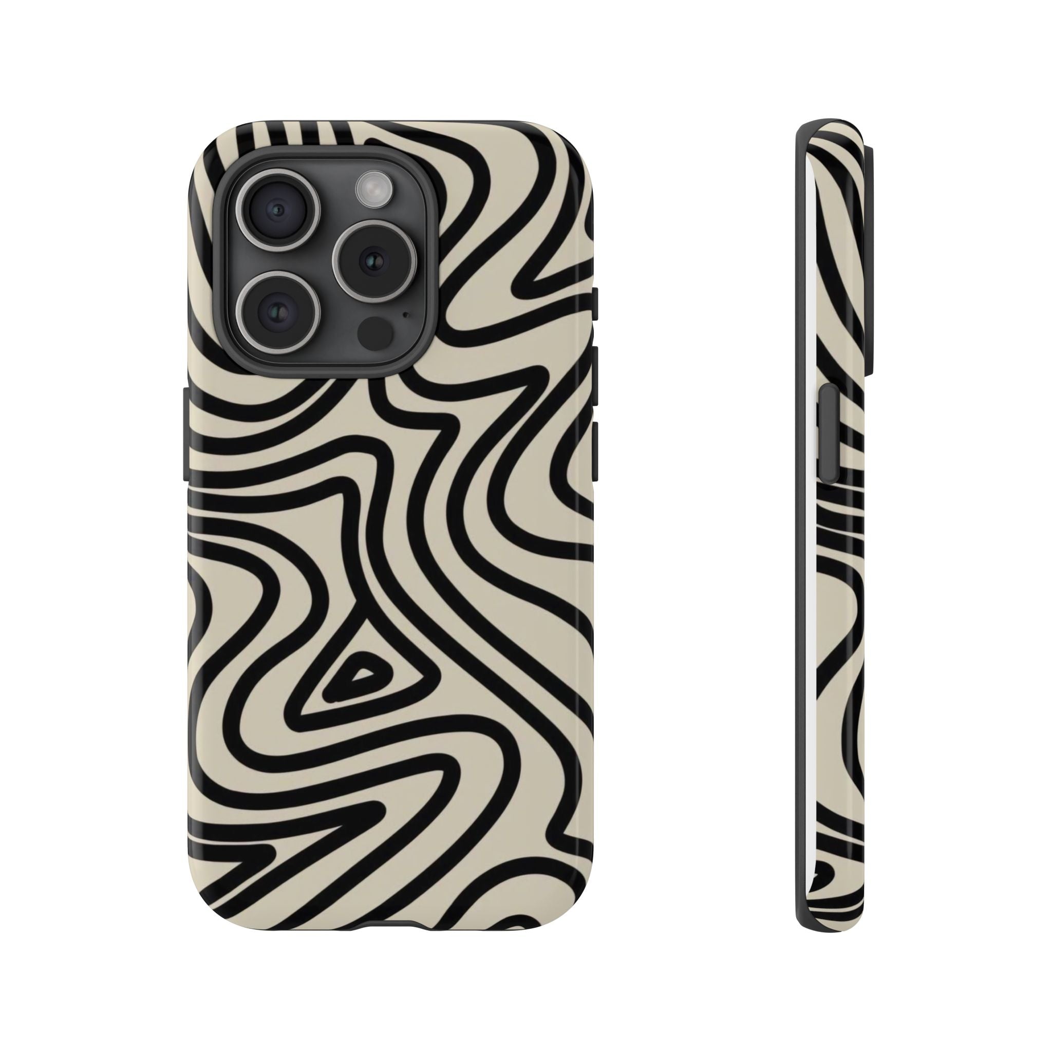 Abstract Black Swirl Tough Phone Case — Retro Psychedelic iPhone Cover