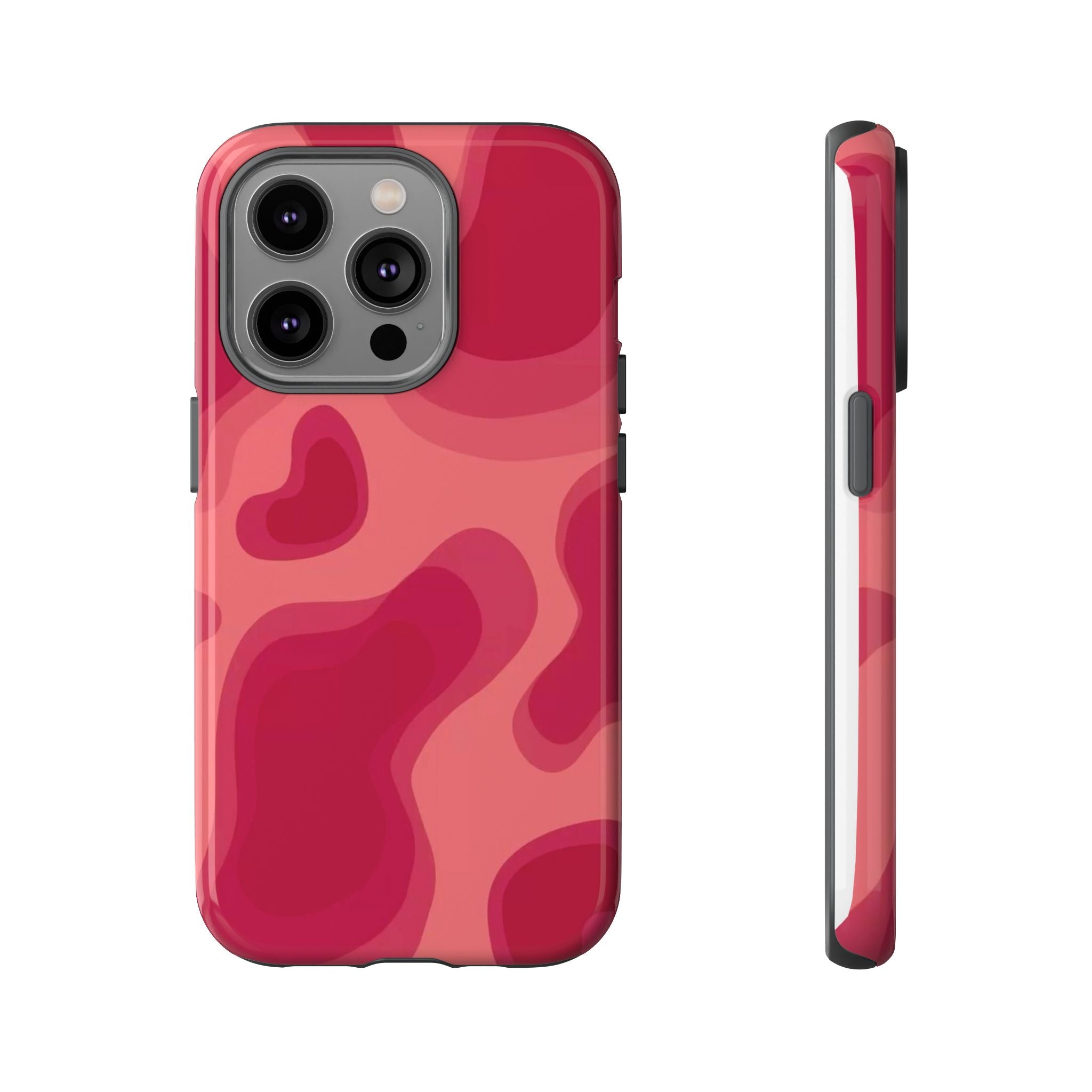 Red Pink Camo iPhone Case — Abstract Heart Pattern Tough Protective Cover