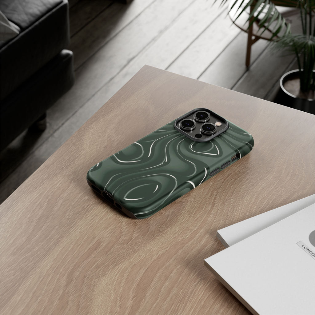 Dark Green Abstract Swirl Tough Phone Case
