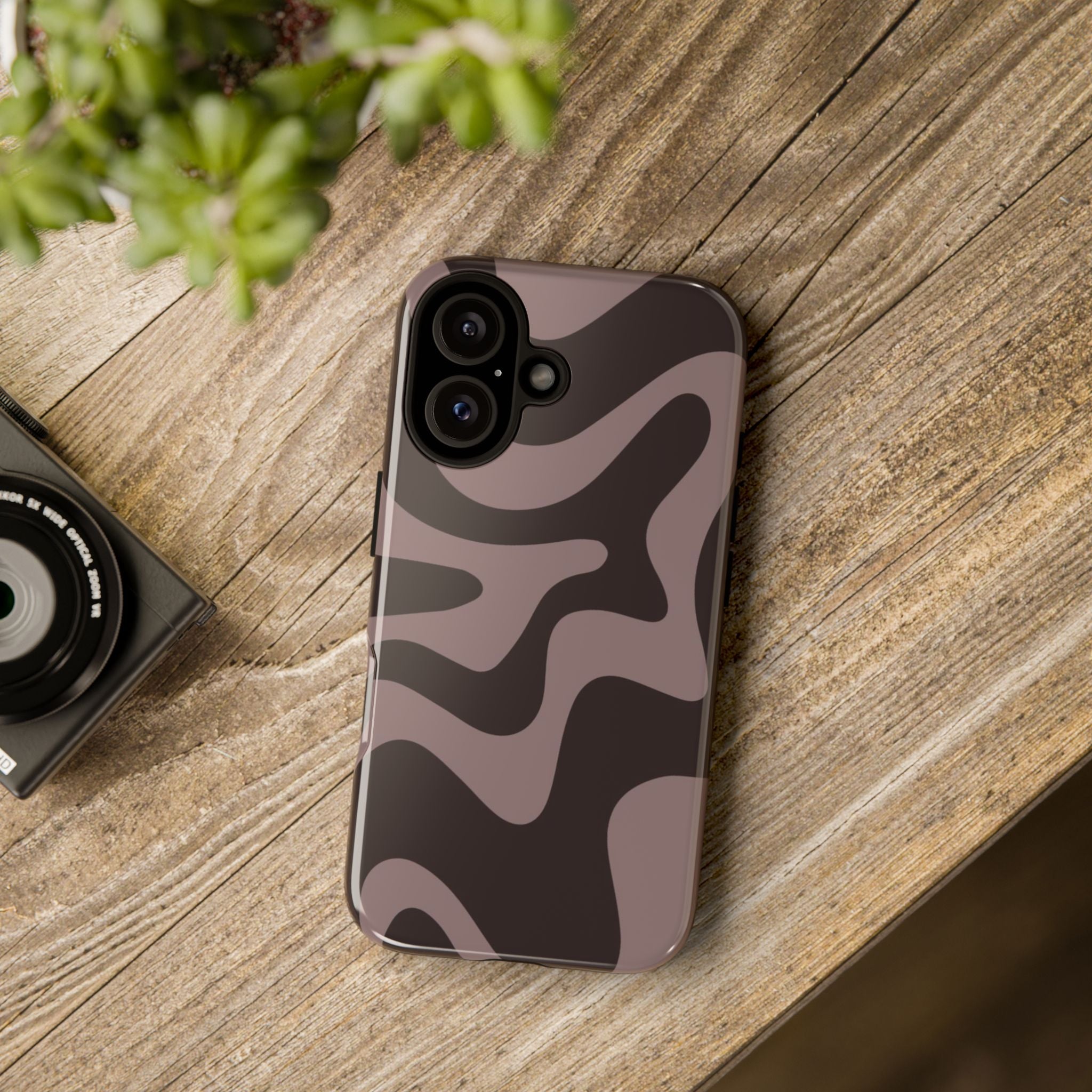 Camouflage Swirl iPhone Case — Matte Brown Abstract Camo Protective Cover
