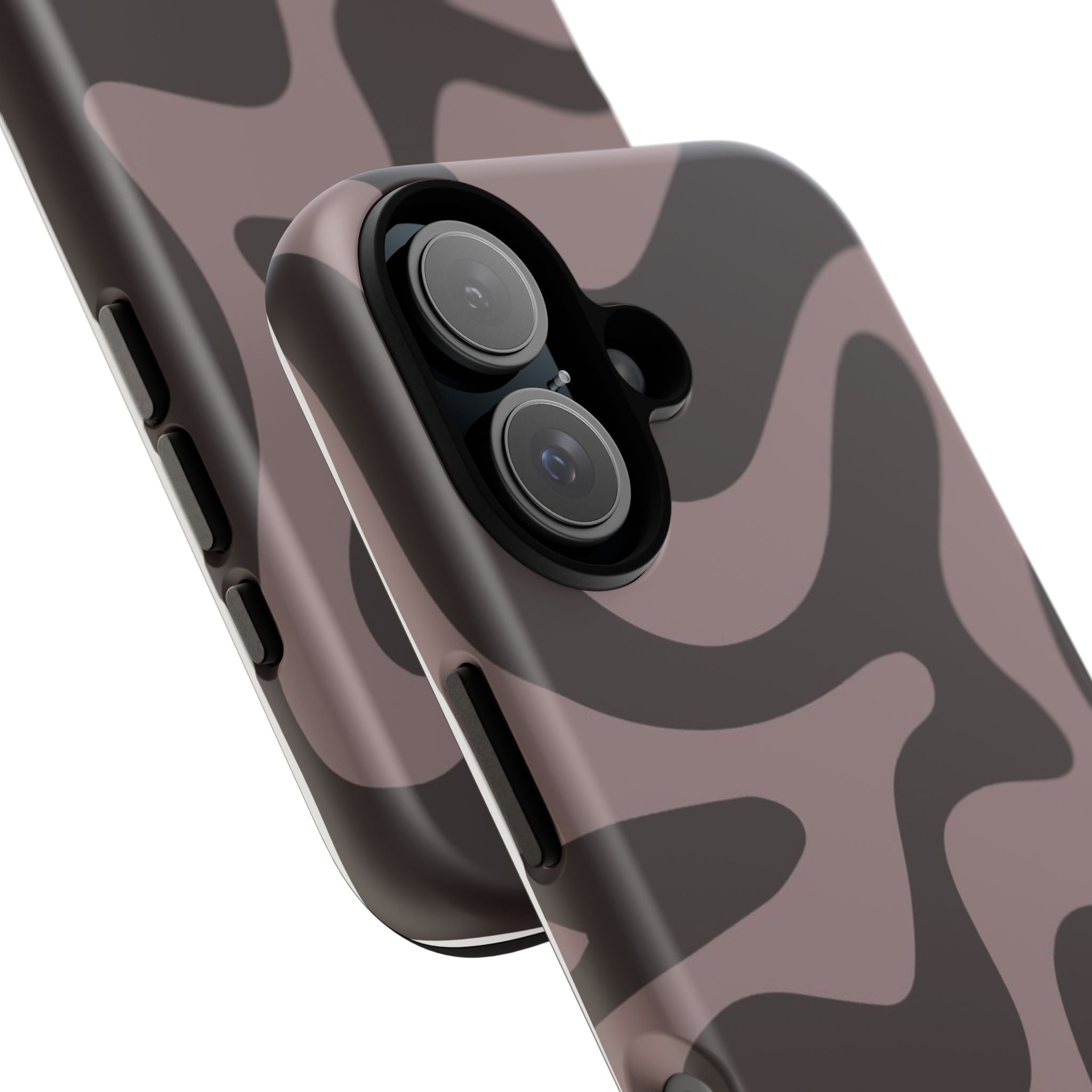 Camouflage Swirl iPhone Case — Matte Brown Abstract Camo Protective Cover