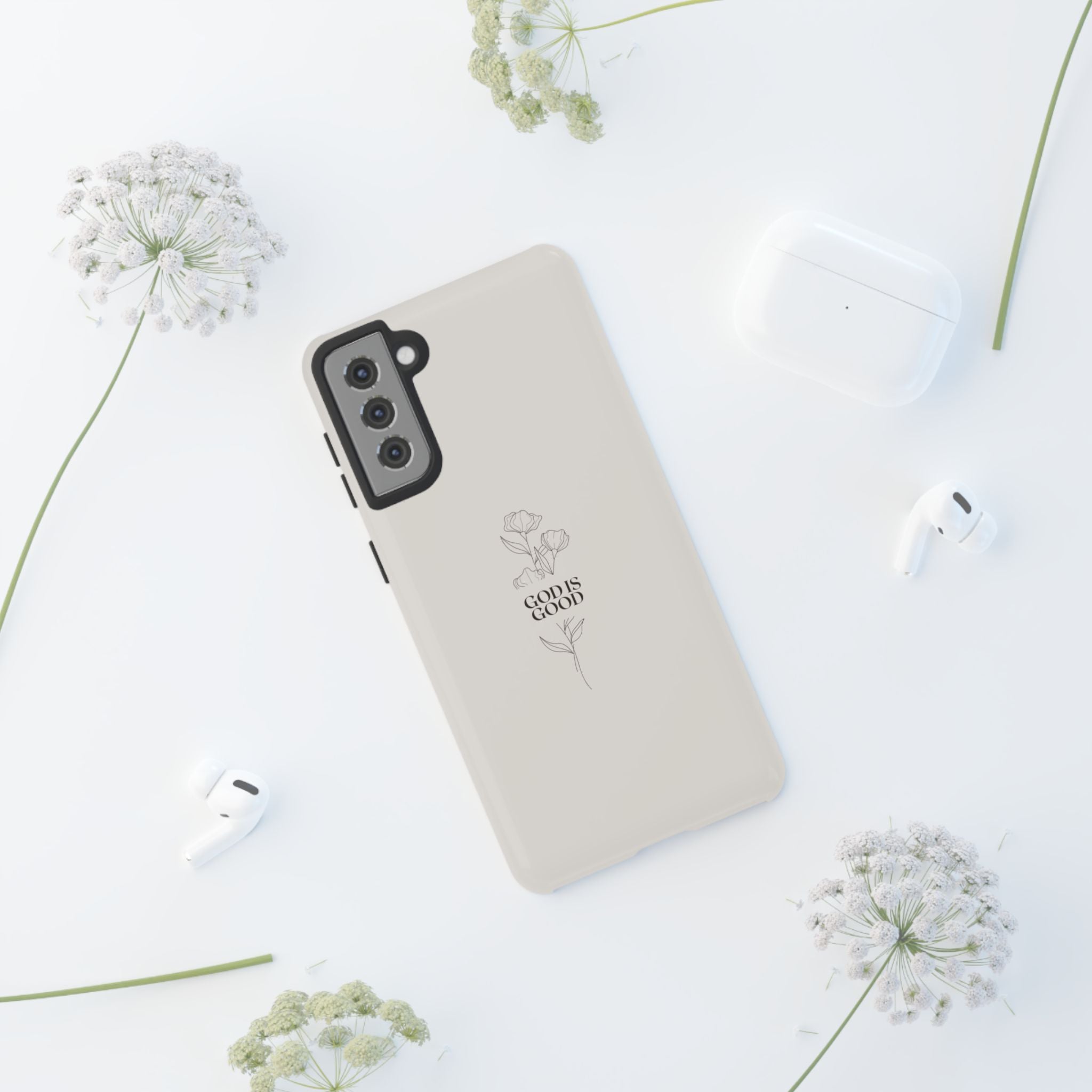Minimal ‘God Is Good’ Floral Tough Phone Case