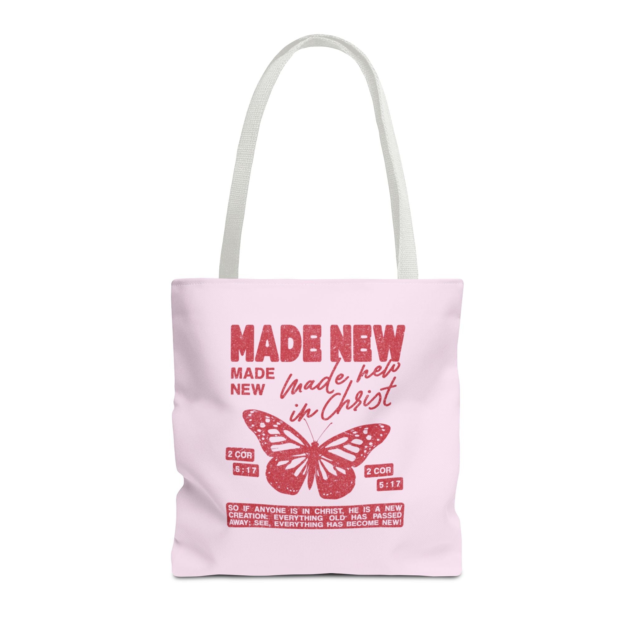 "Made New in Christ" Pink Butterfly Tote