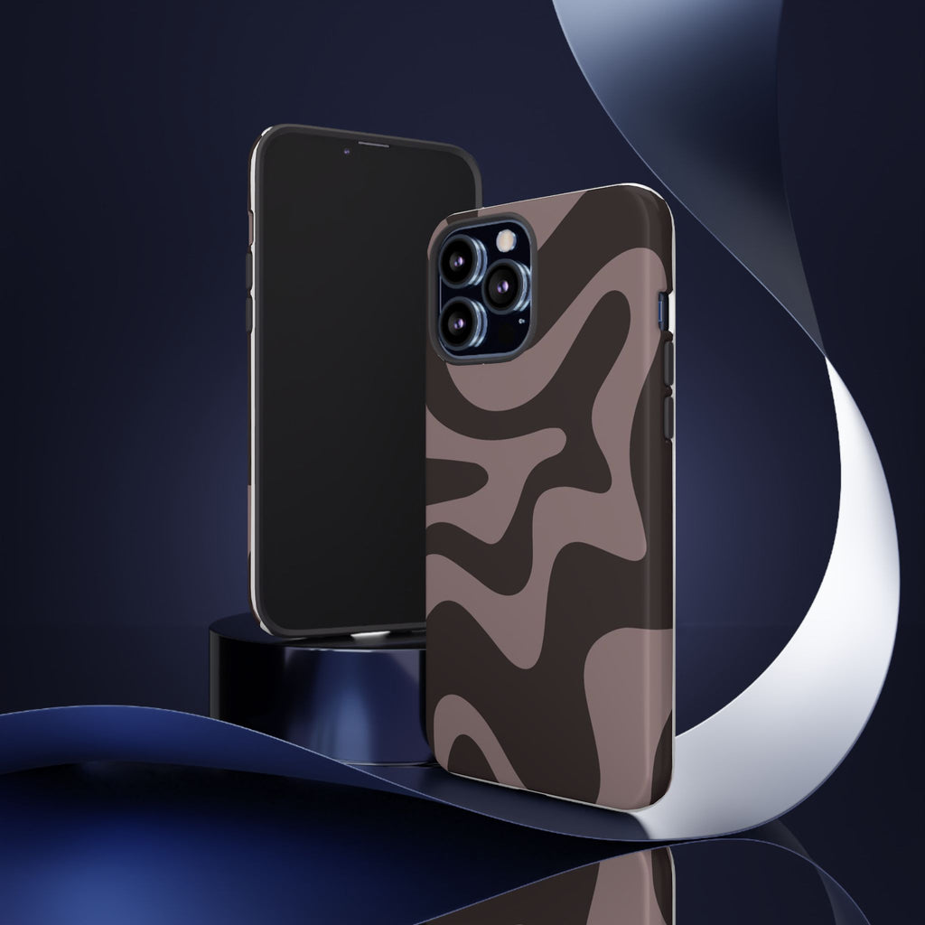 Camouflage Swirl iPhone Case — Matte Brown Abstract Camo Protective Cover